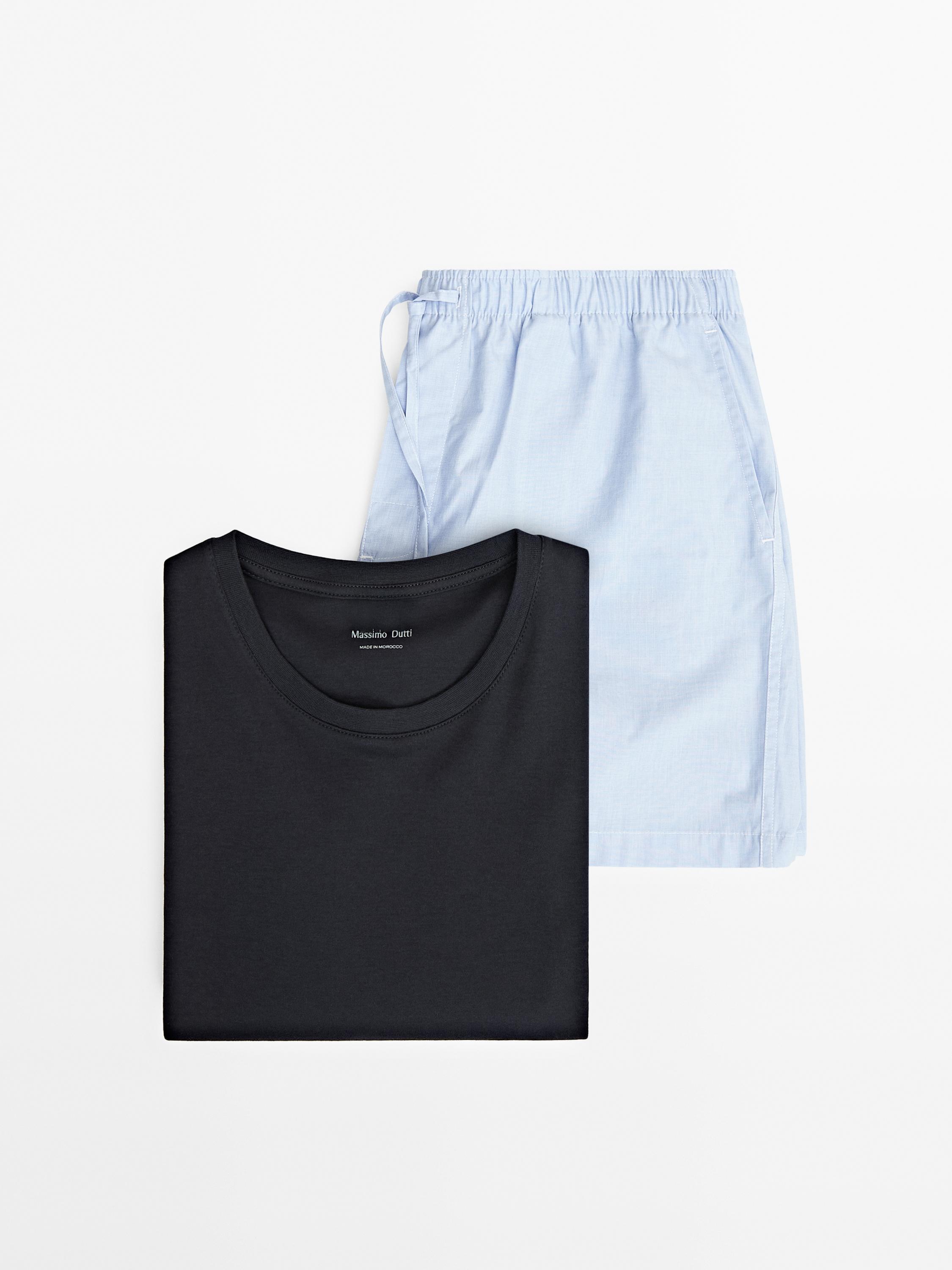Short sleeve pyjama top and striped trousers