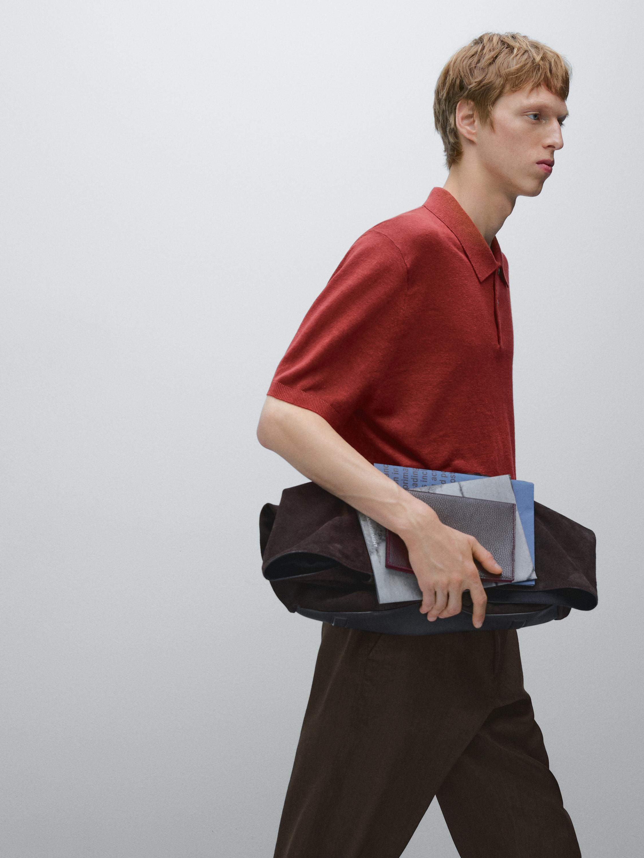 100% linen knit polo shirt