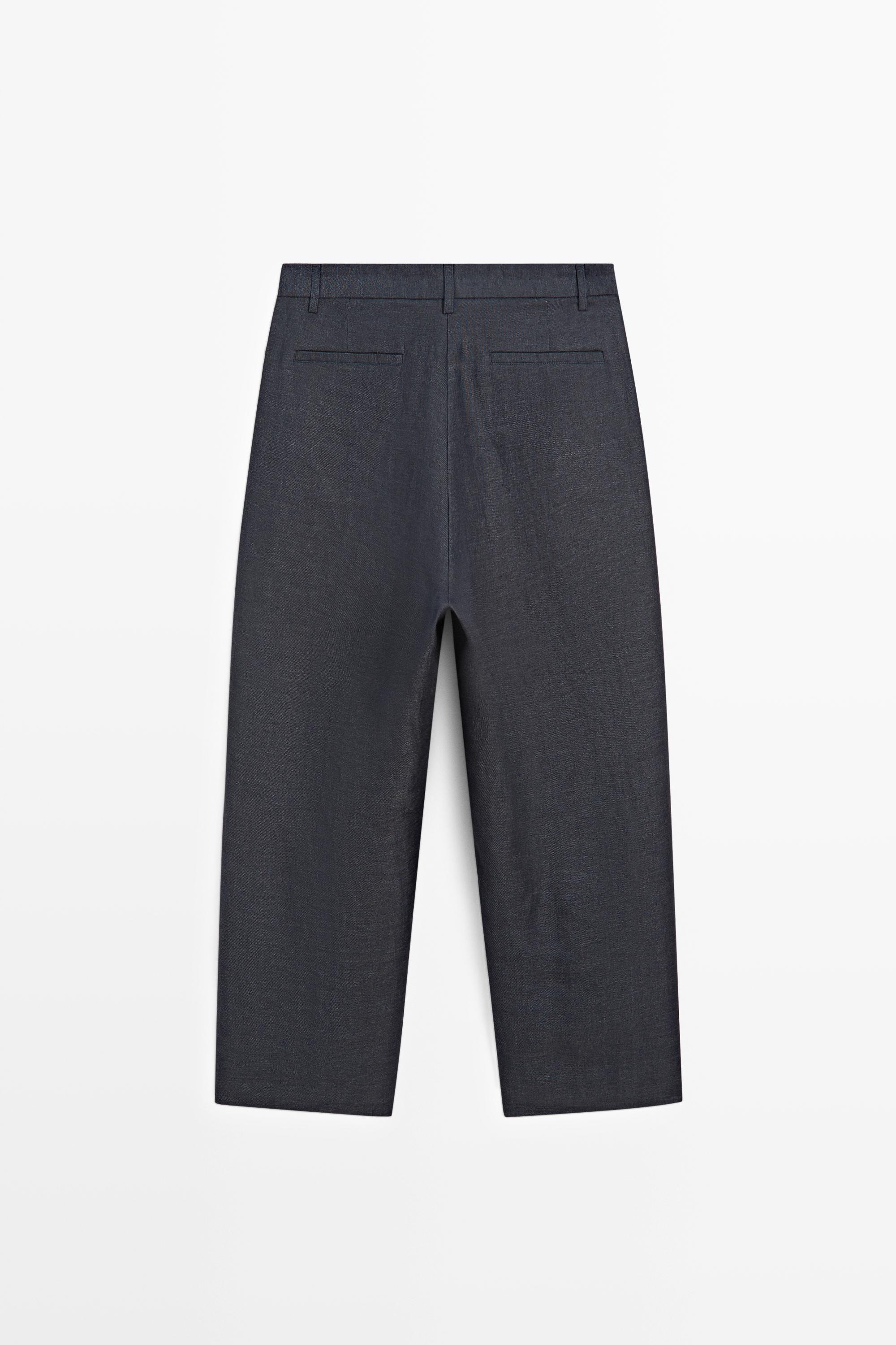 100% linen total look melange trousers — INK BLUE