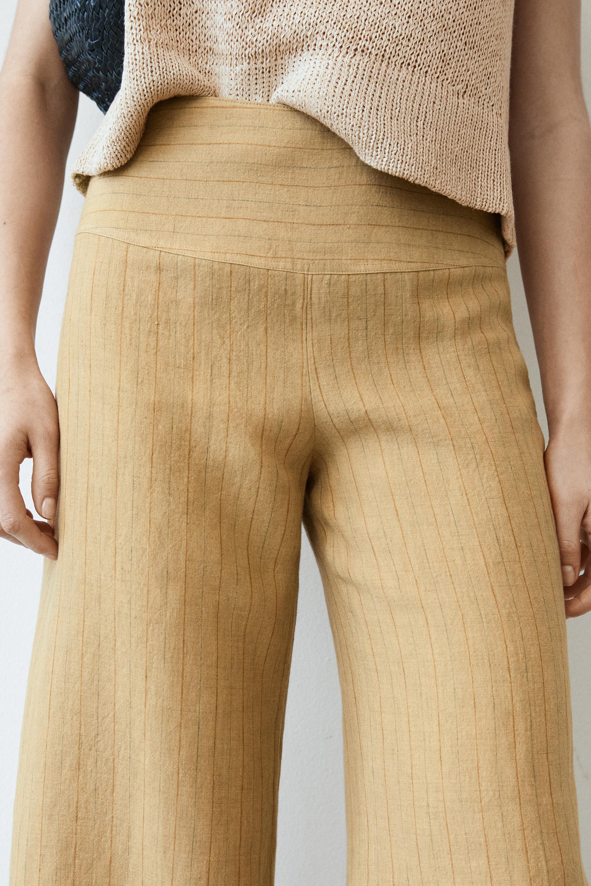 100% linen mid-waist flare pants — SAND