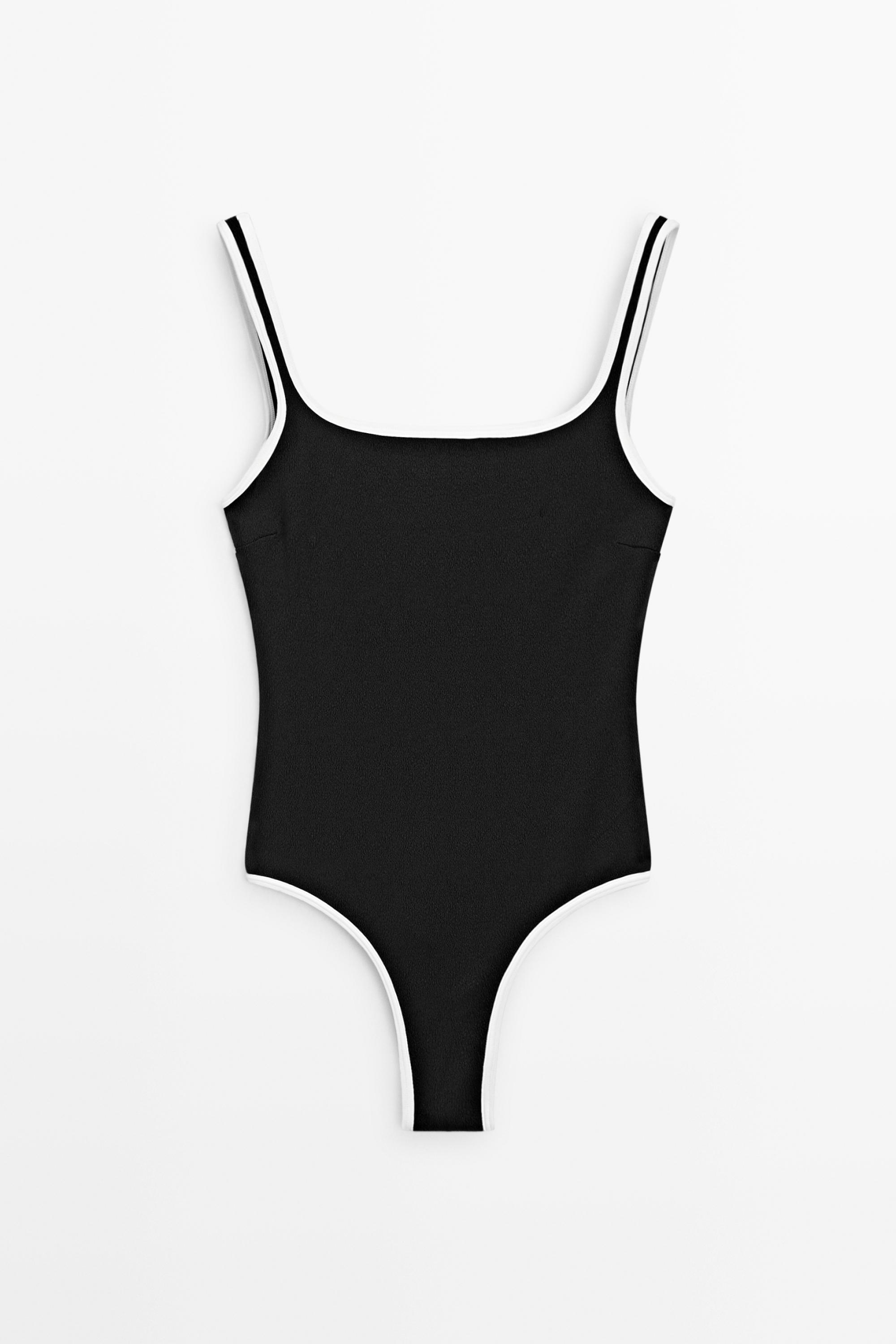 Contrast texture swimsuit — BLACK