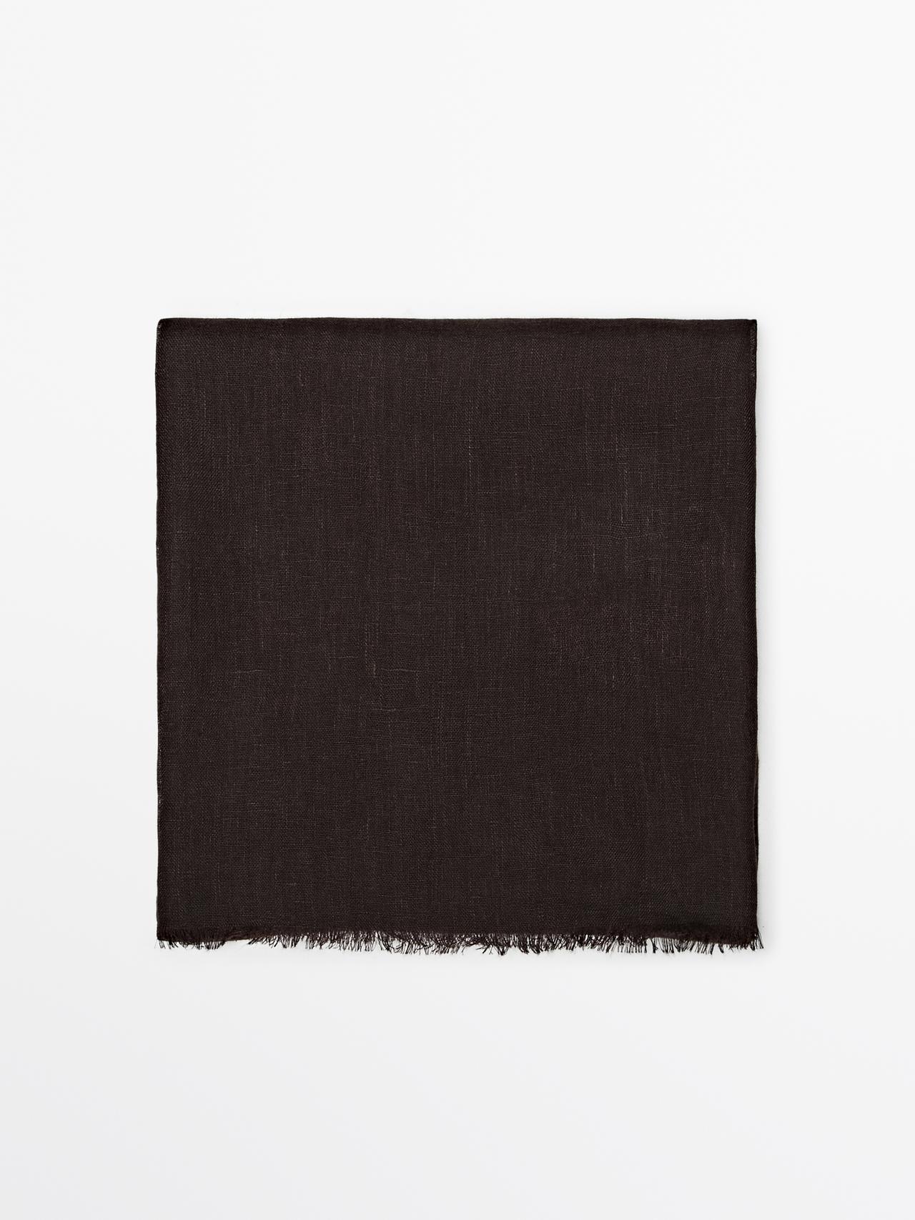 Massimo Dutti - Dame - Ensfarvet Tørklæde I 100 % Hør - Brun - 01