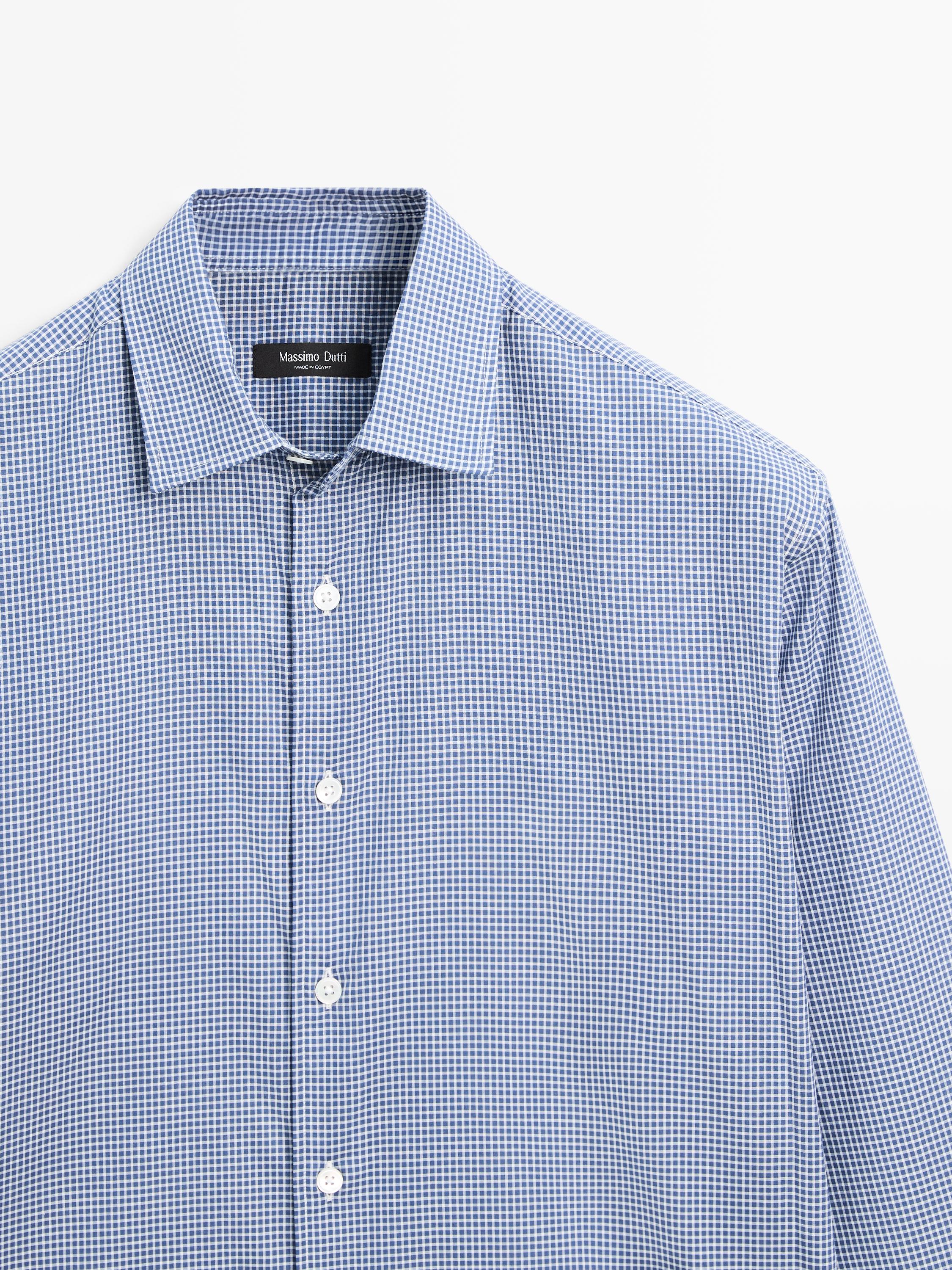 Regular fit check 100% cotton shirt — DEEP BLUE