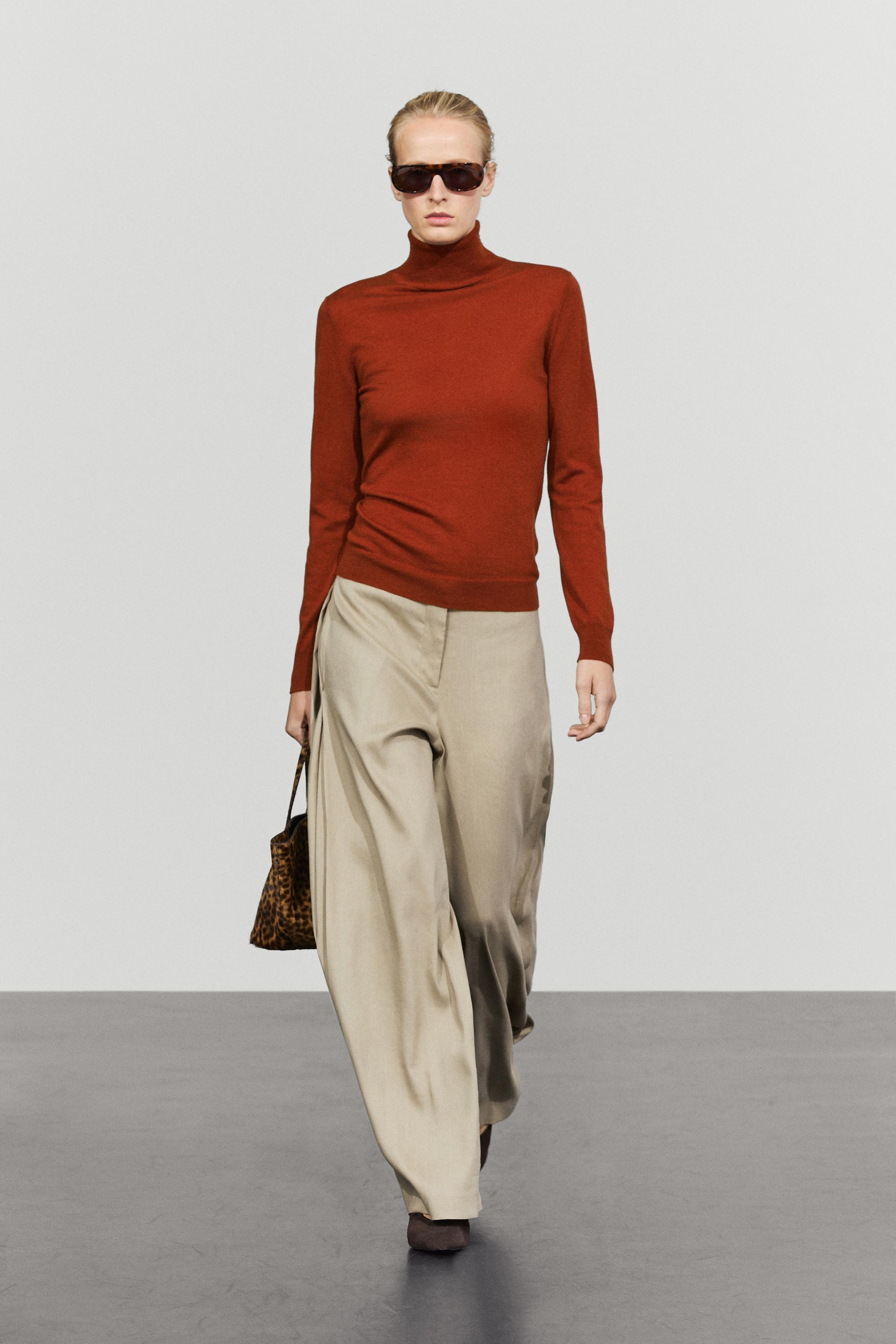 Wool-blend turtleneck knit sweater