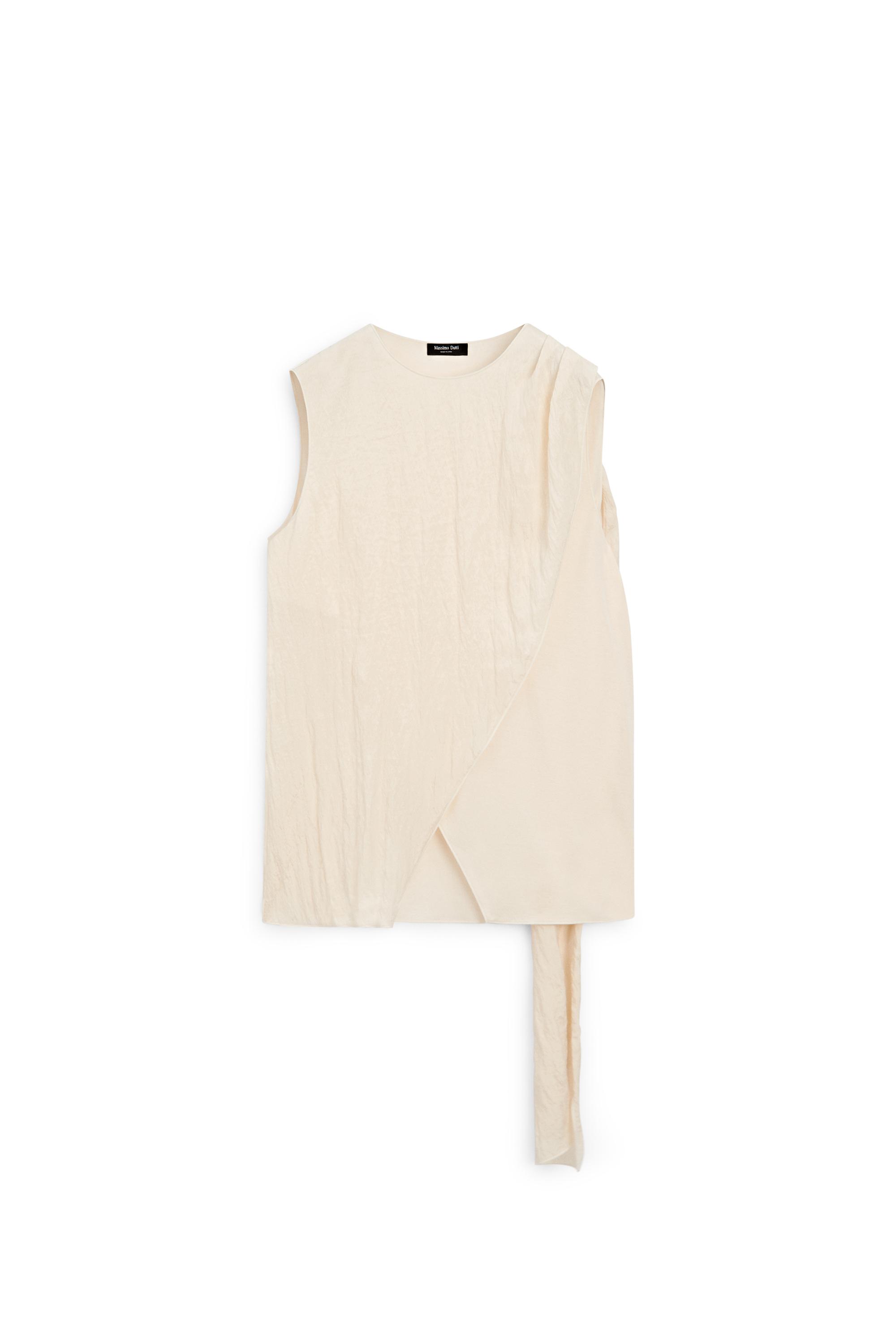 Crossover top with shoulder scarf detail — CREAM