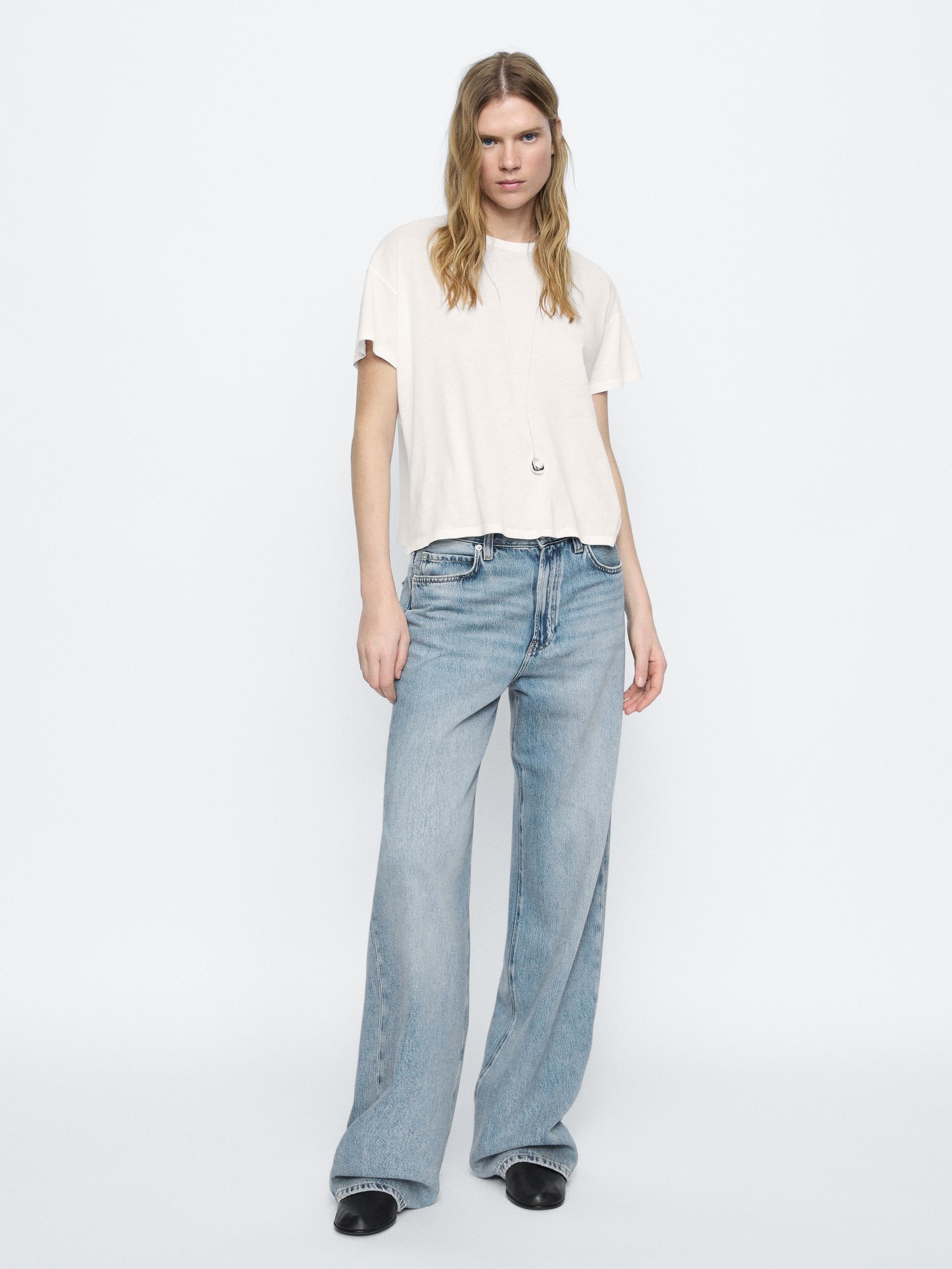 Jeansy Z Szerokimi Nogawkami I Wysokim Stanem - Jasnoniebieski - 42 - Massimo Dutti - Kobieta