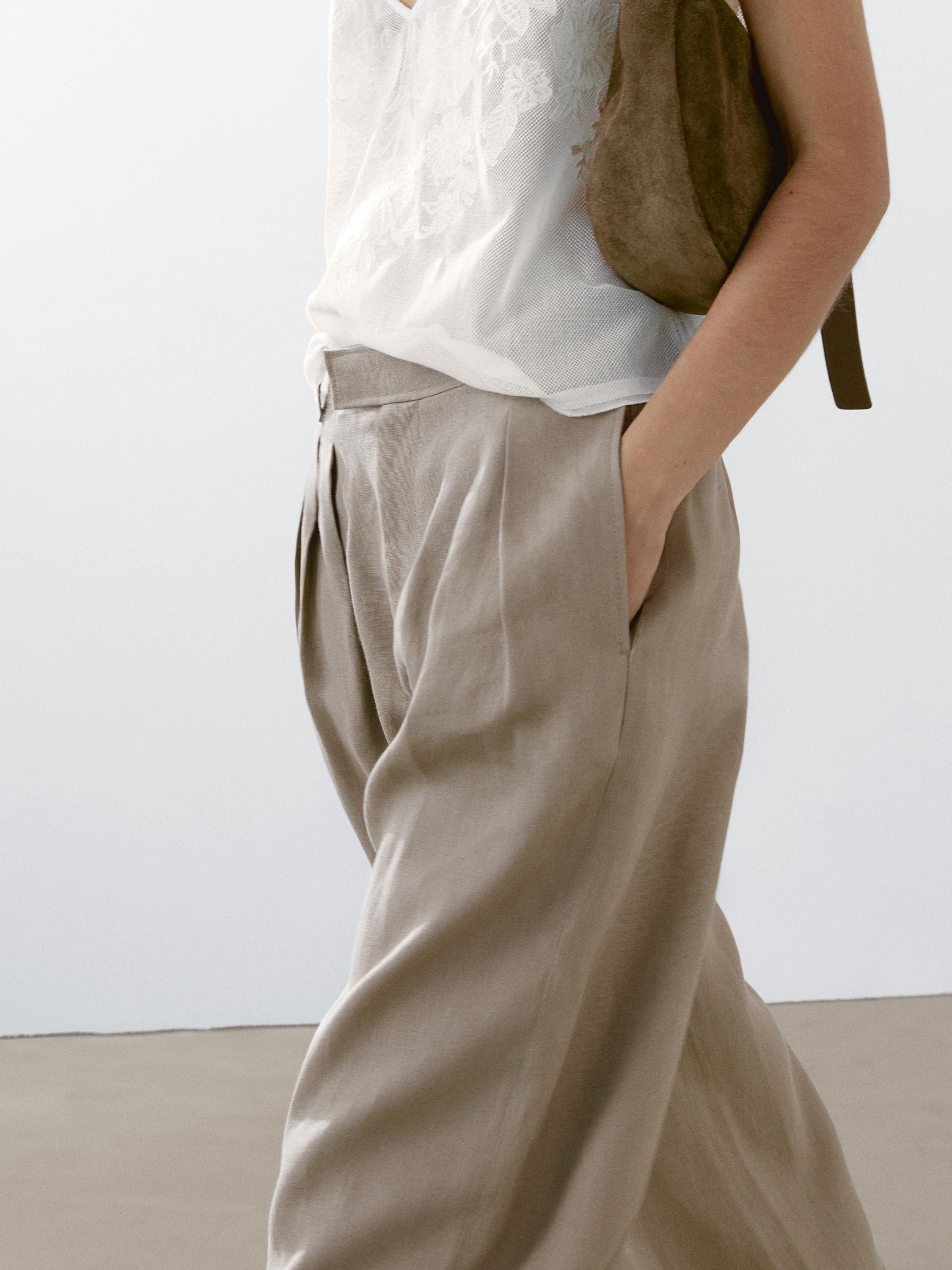 Calças de tripla pinça 100% linho