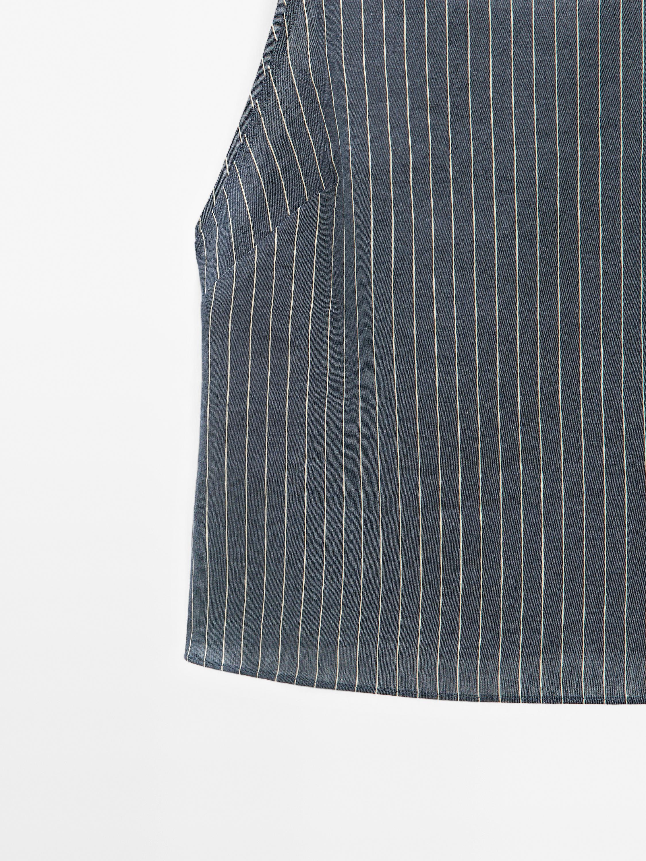 Top z mieszanki lnu w paski z dekoltem halter