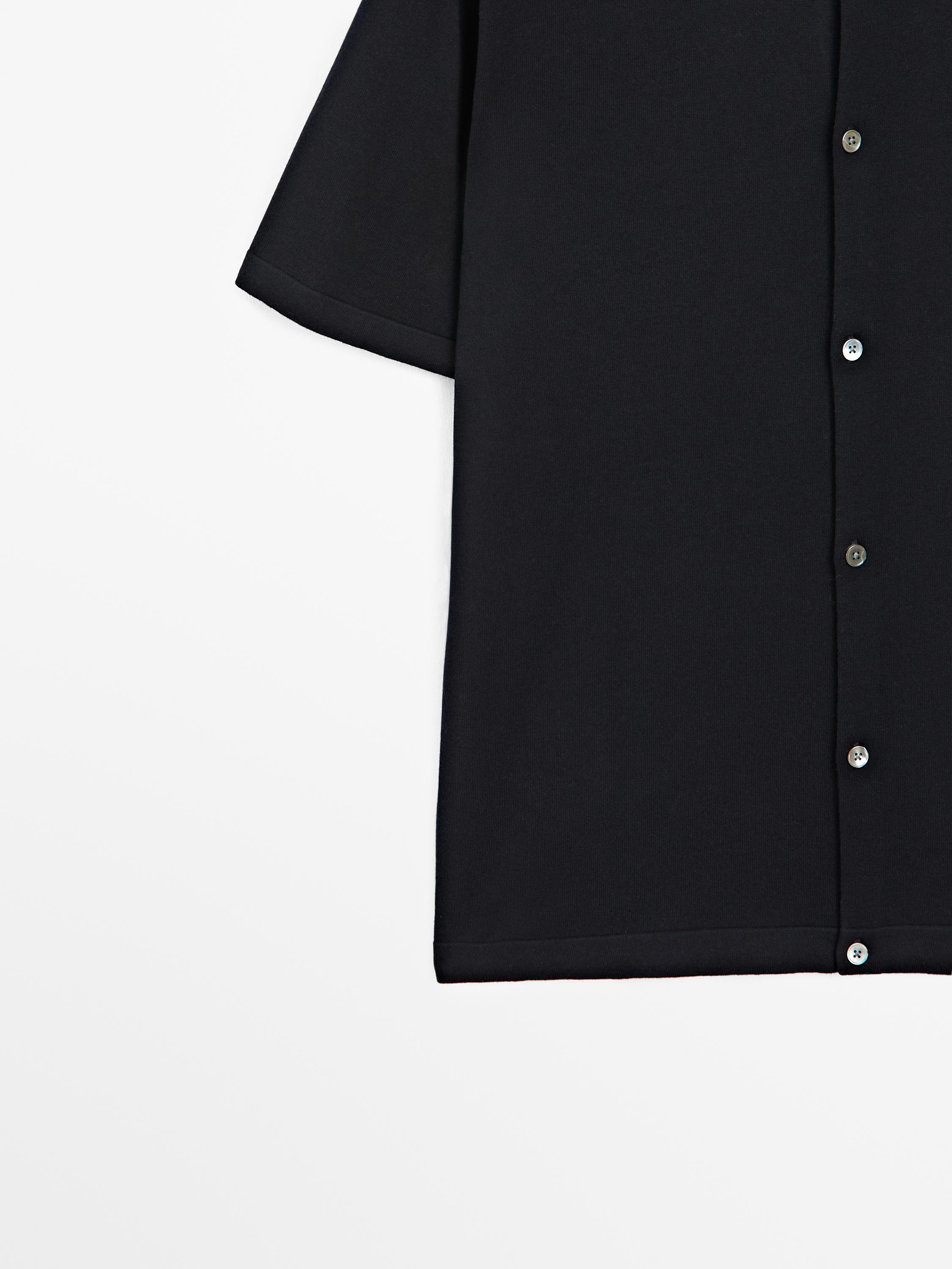 Knit cardigan with polo collar
