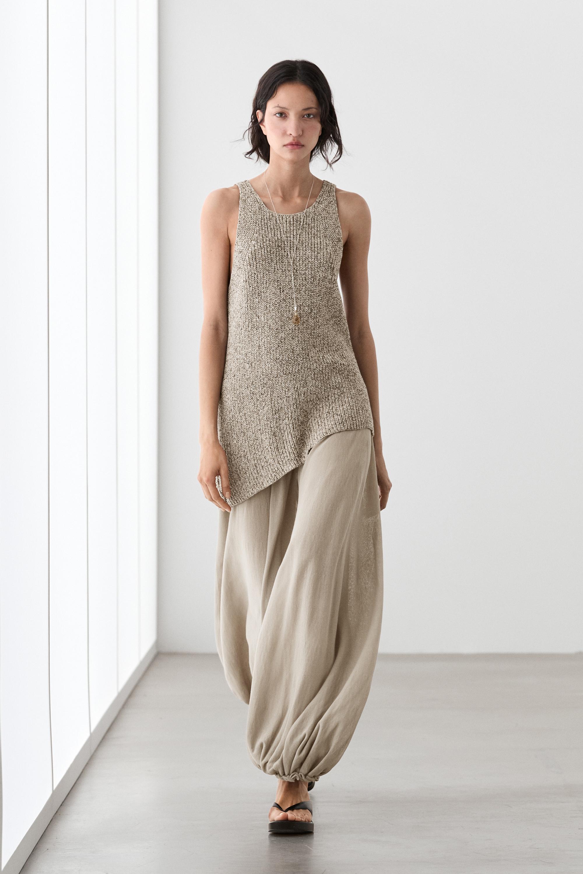 Asymmetric knit top — STONE
