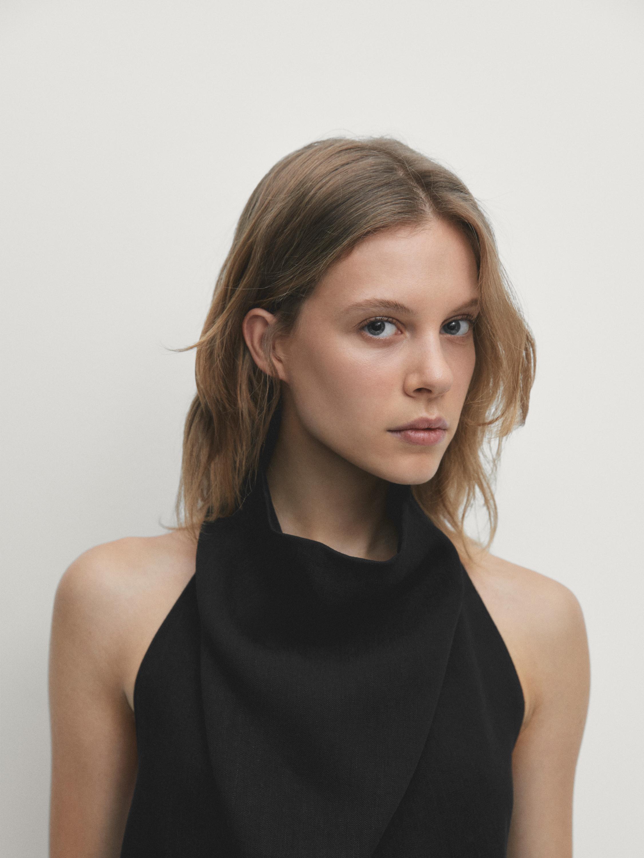 Halter top with gathered detail