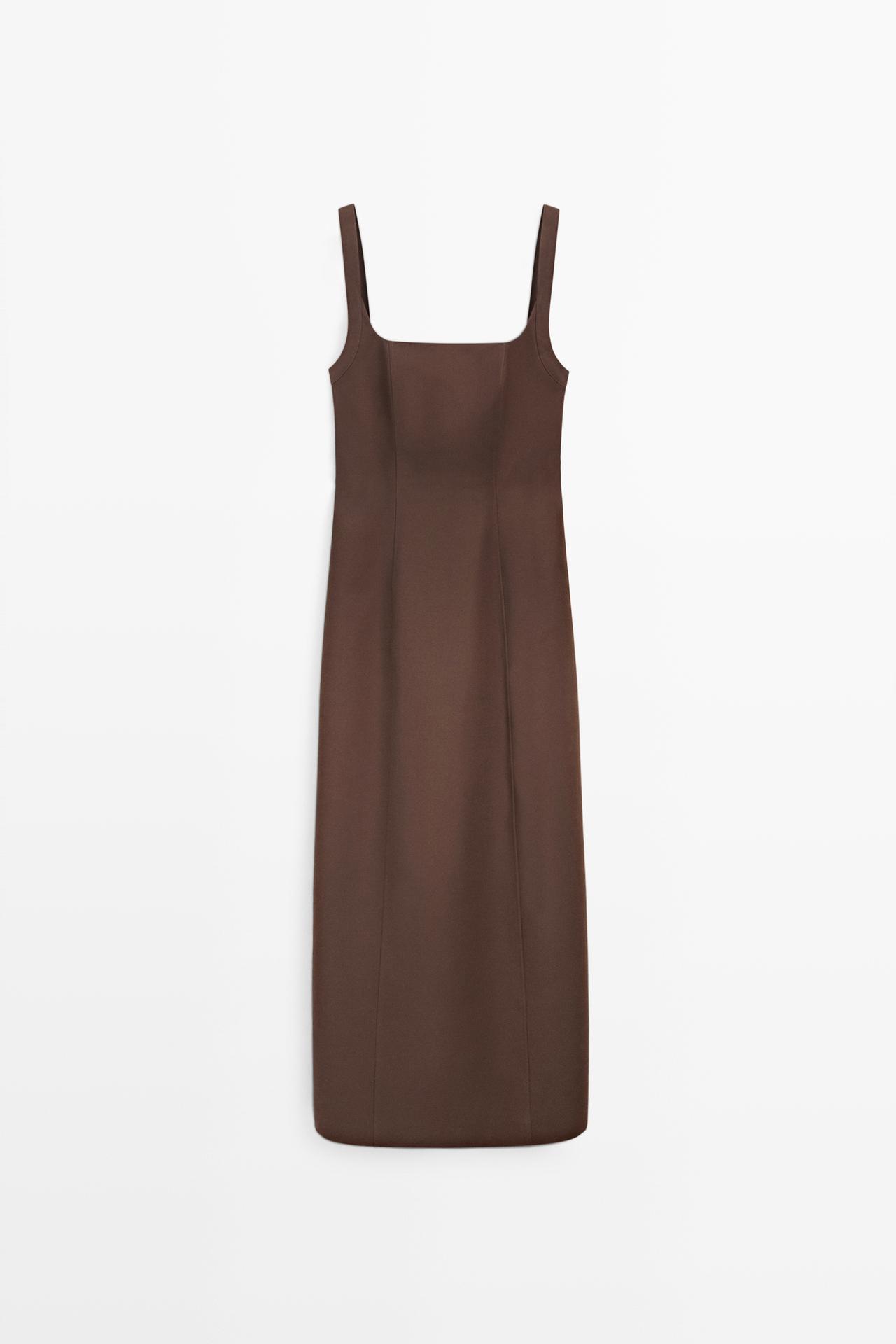 Vestito Midi Con Spalline In Misto Cotone - Marrone - 36 (It 40) - Massimo Dutti - Femminile