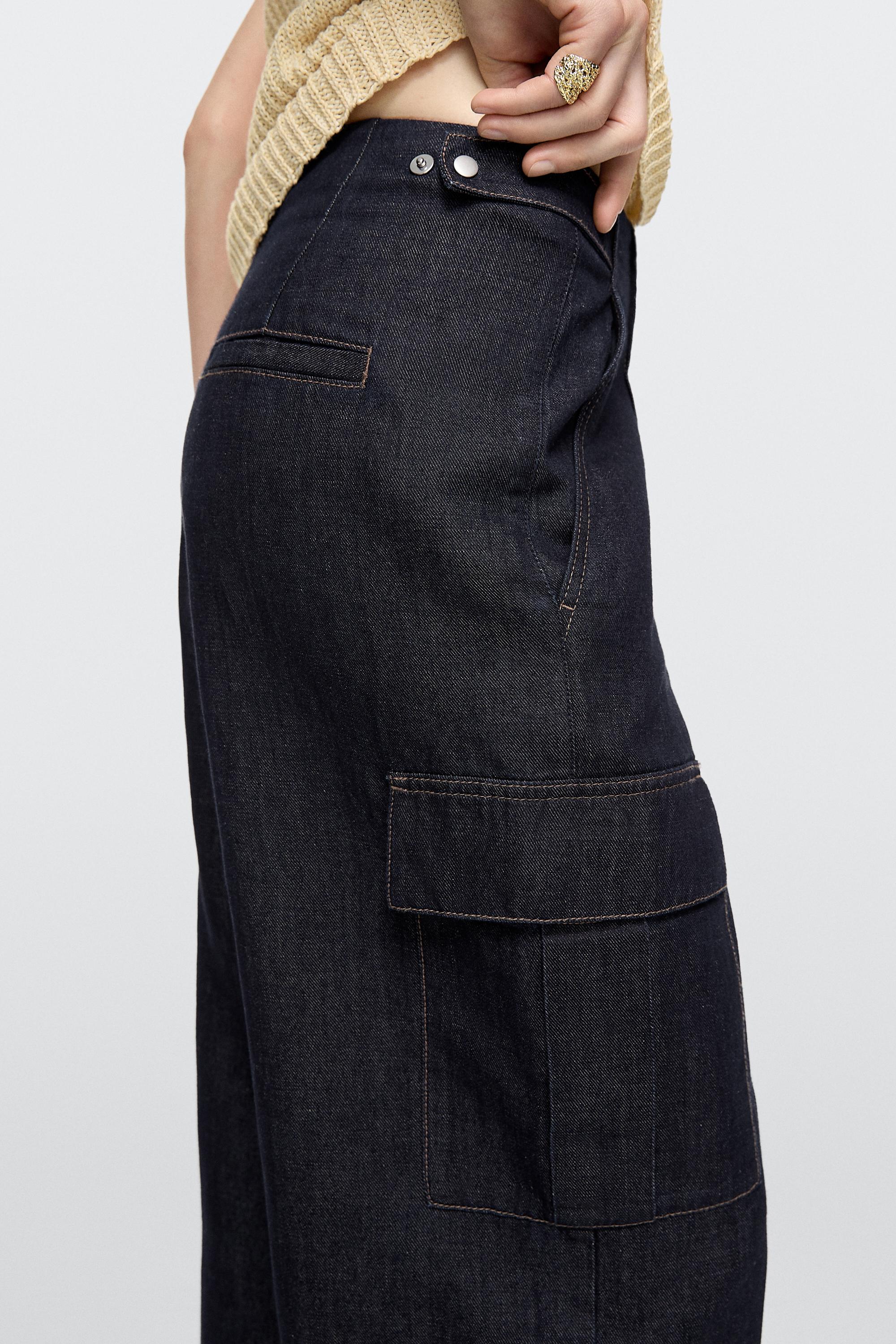 Linen blend cargo jeans — DARK BLUE