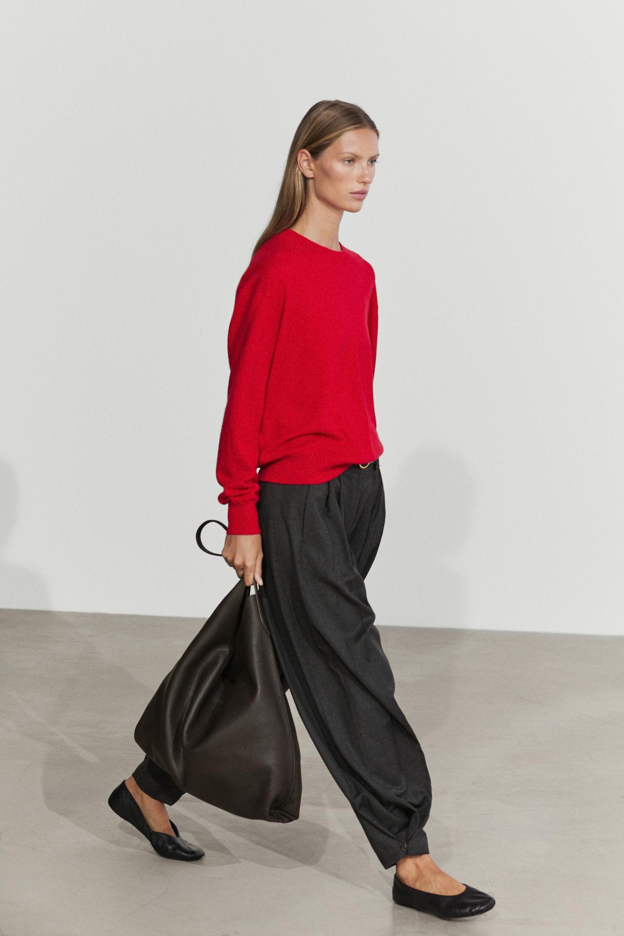 100% cashmere long sleeve sweater — RED