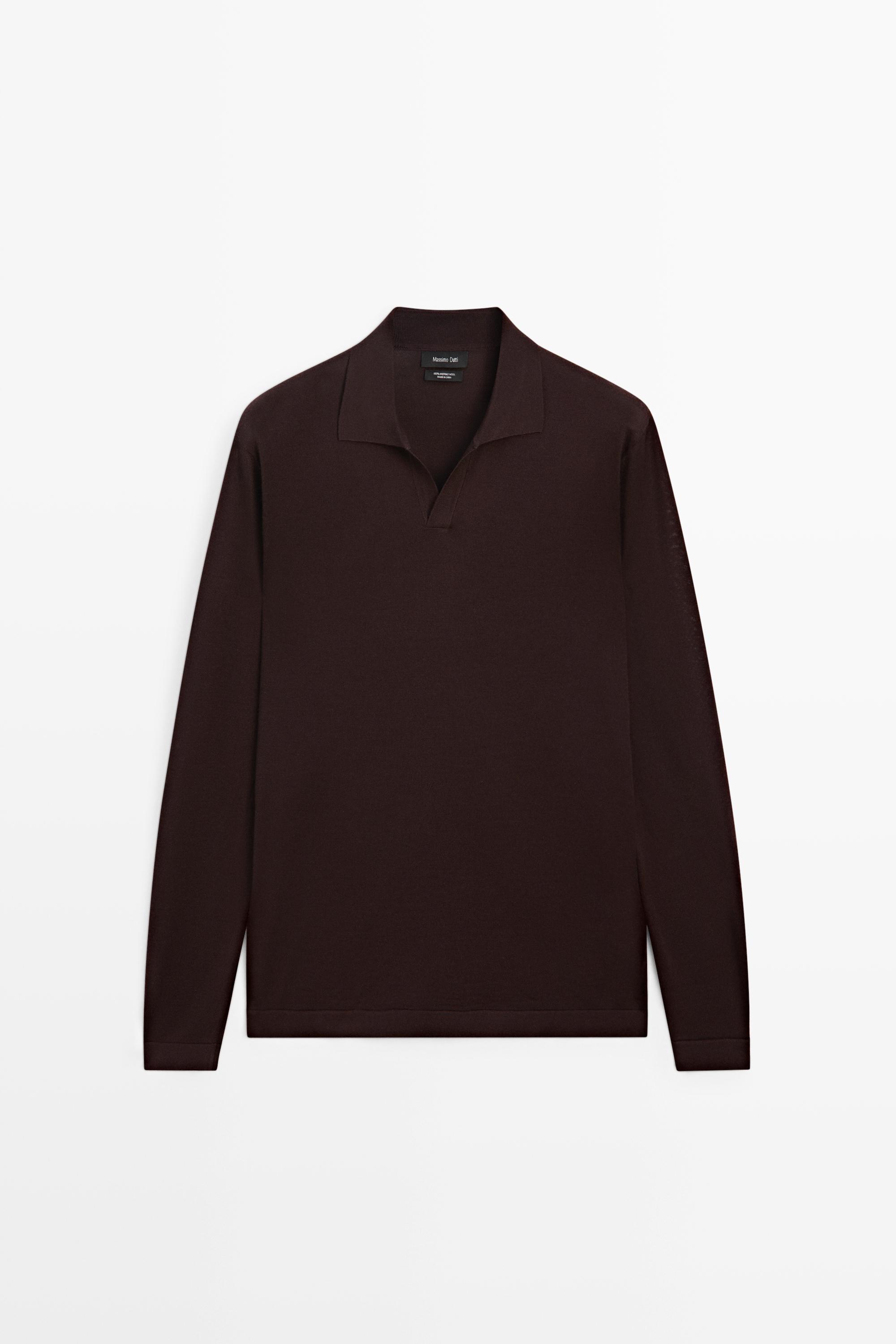 100% merino wool knit polo sweater — MAROON