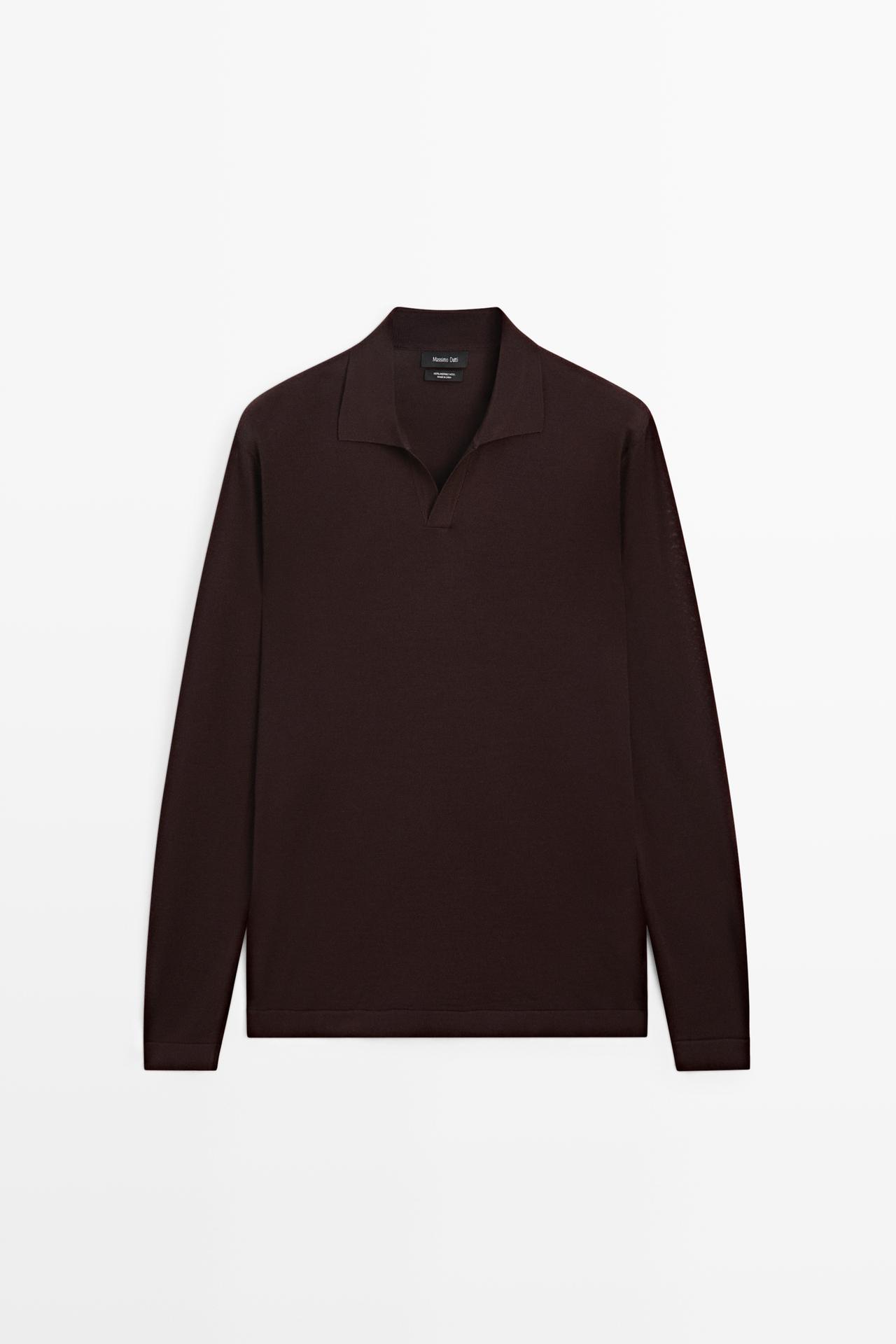 100% merino wool knit polo sweater — MAROON
