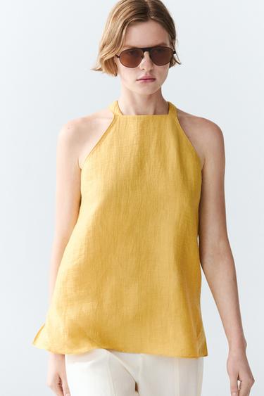 Linen blend halter top — NEON YELLOW 1