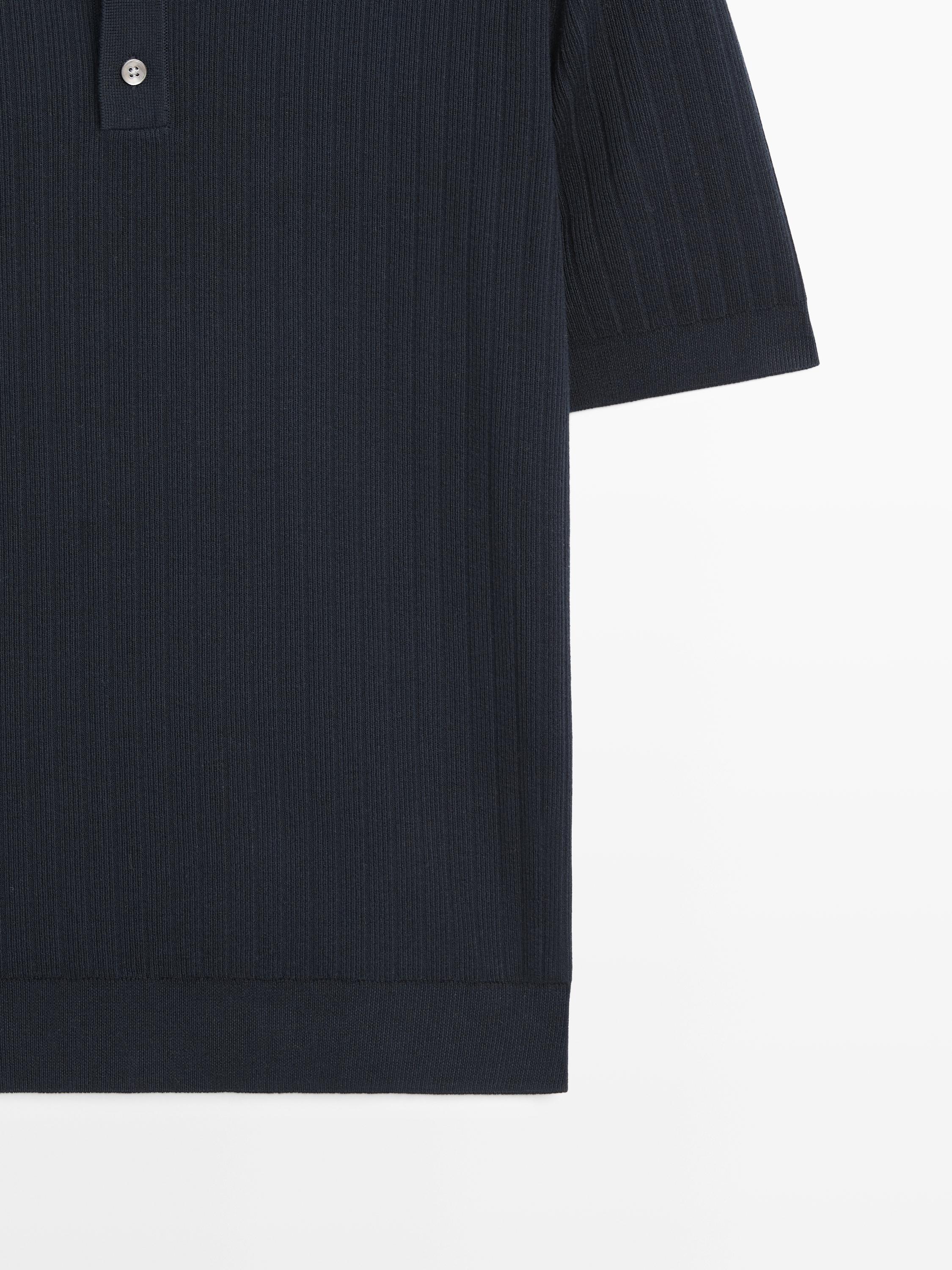 Ribbed knit cotton polo shirt — NAVY BLUE