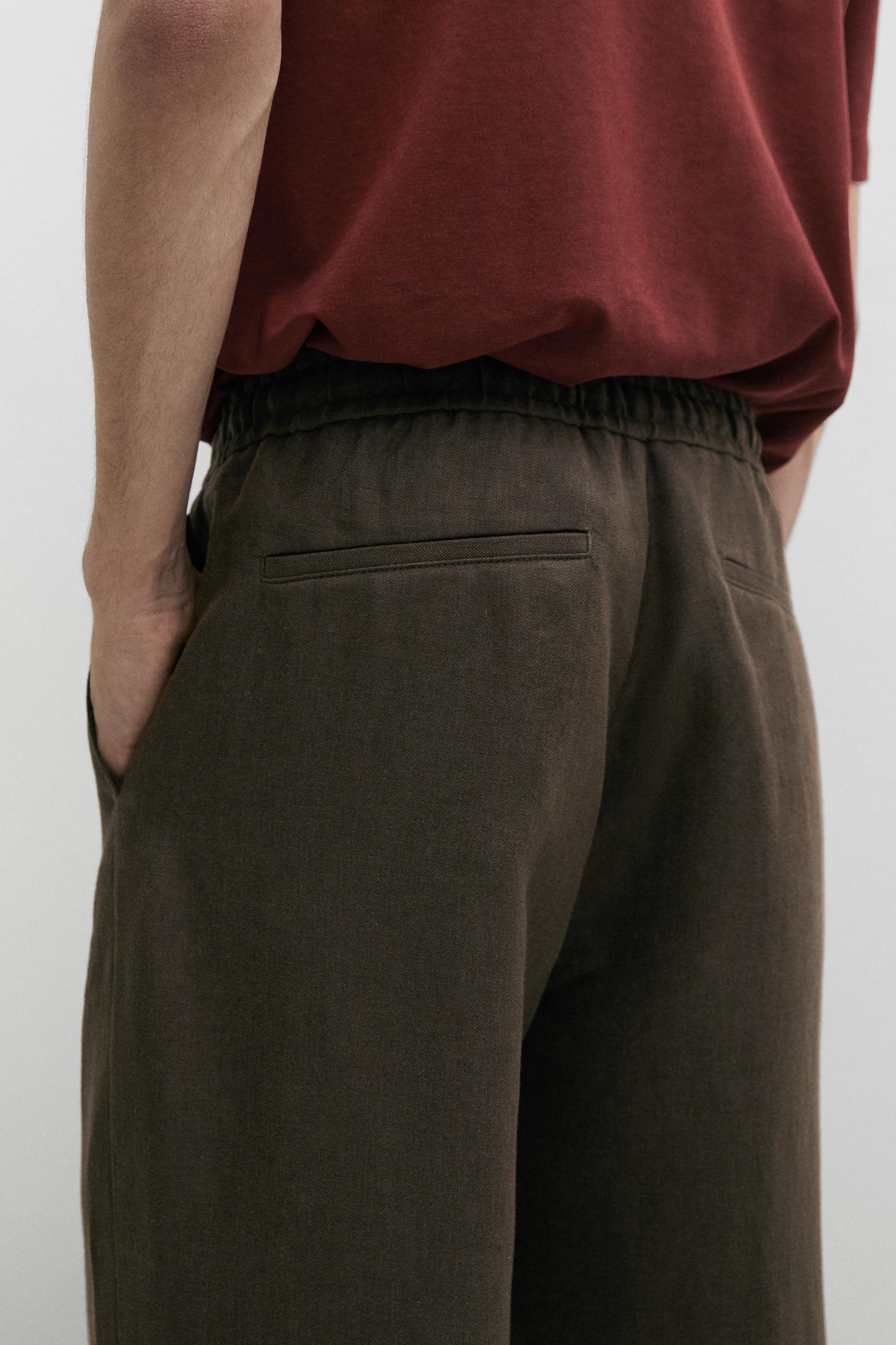 100% linen trousers with herringbone detail — GREEN