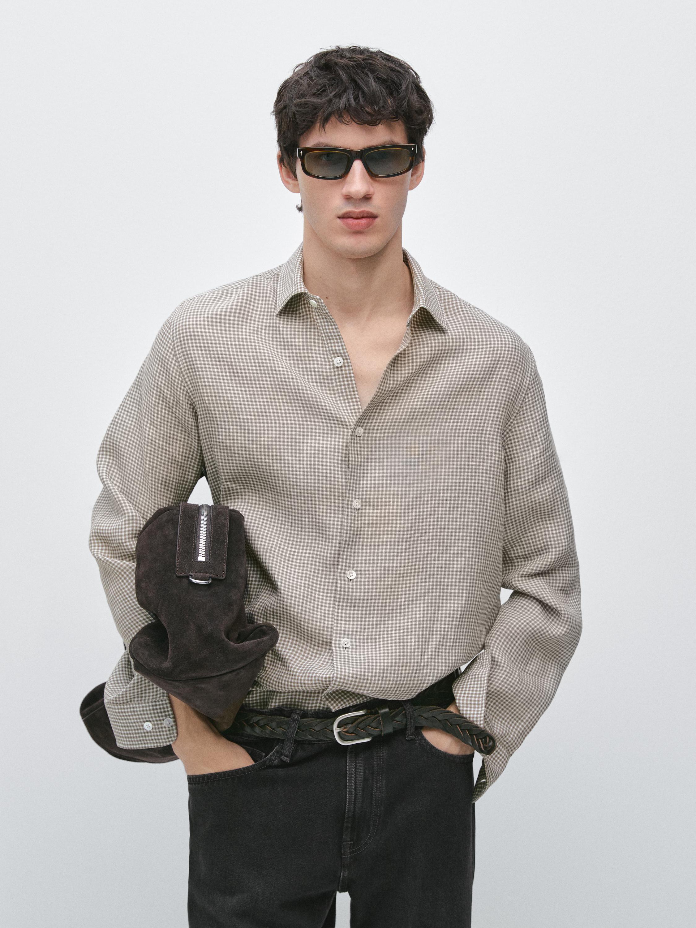 100% linen check shirt