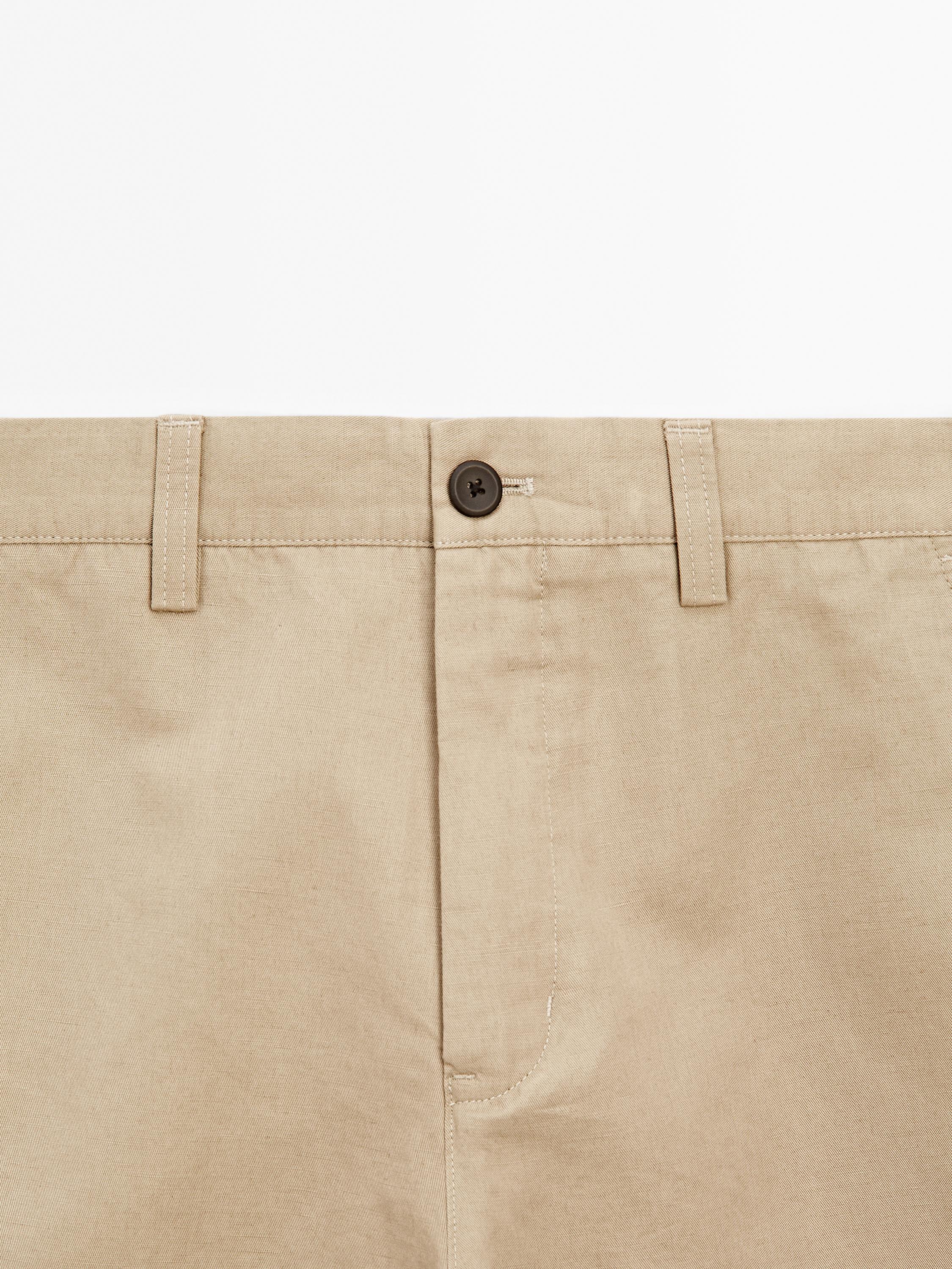 Regular fit cotton blend trousers