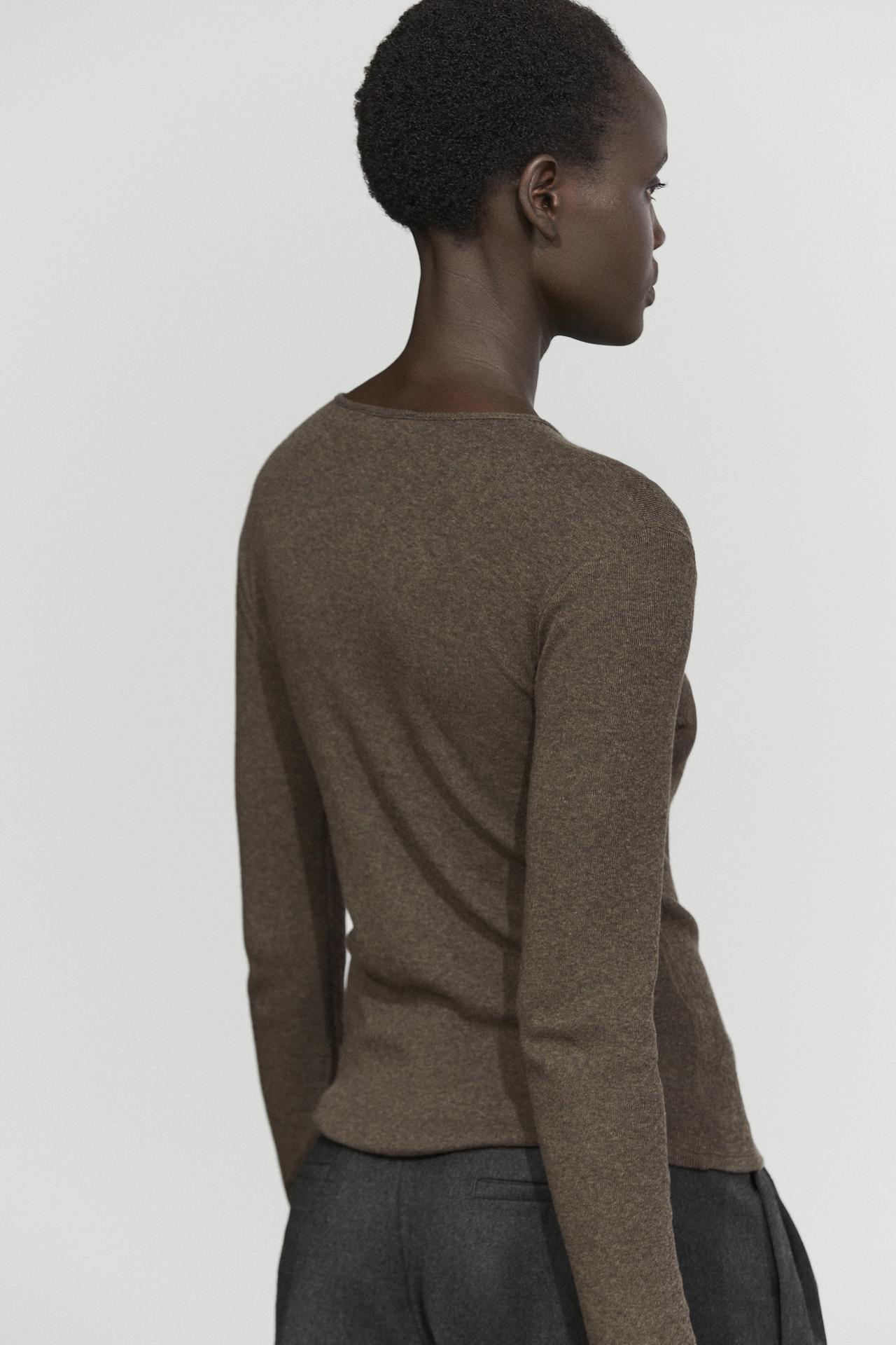 Long sleeve cotton blend henley — DARK KHAKI