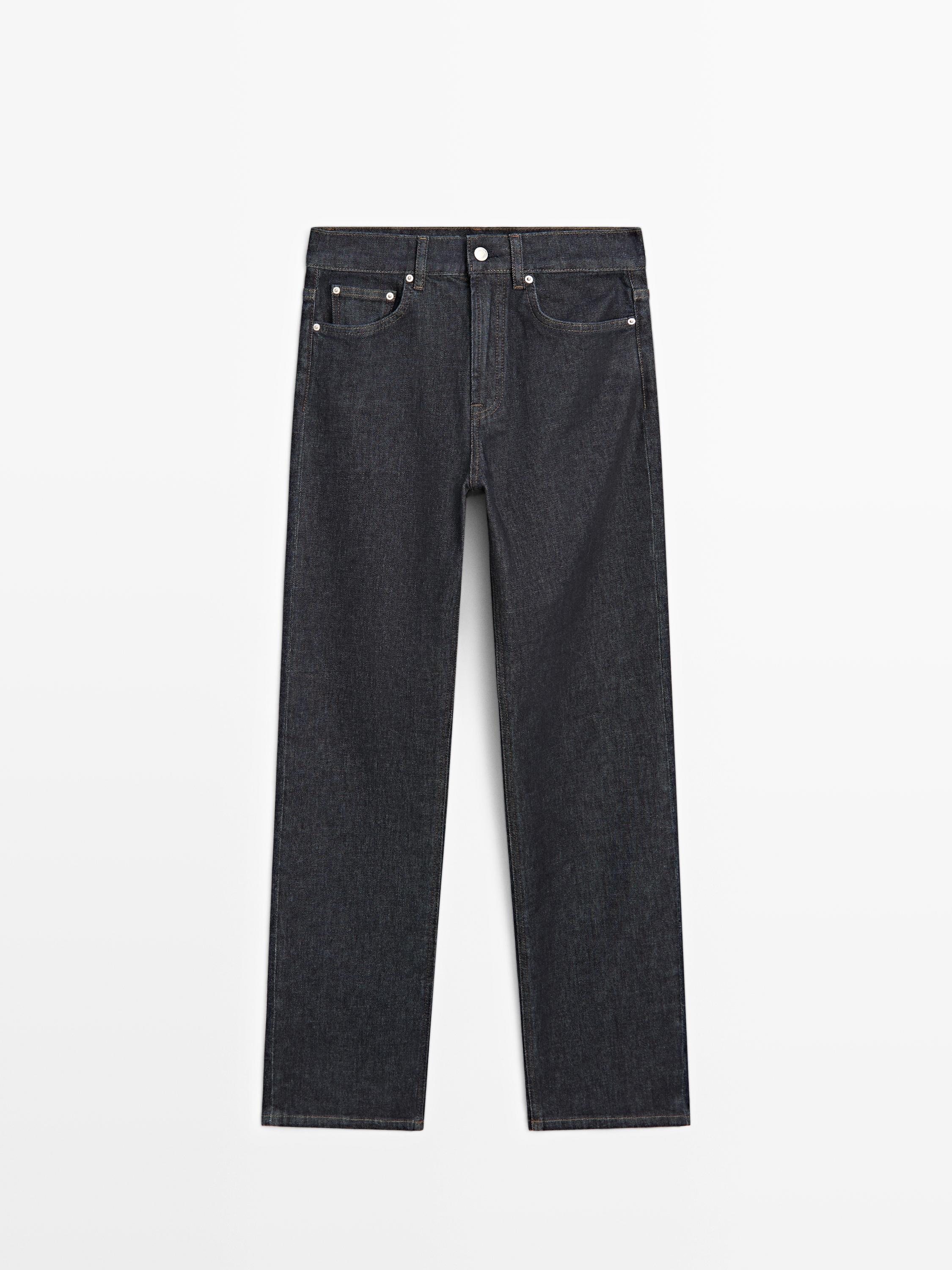 High-waist straight-leg comfort jeans — DARK BLUE