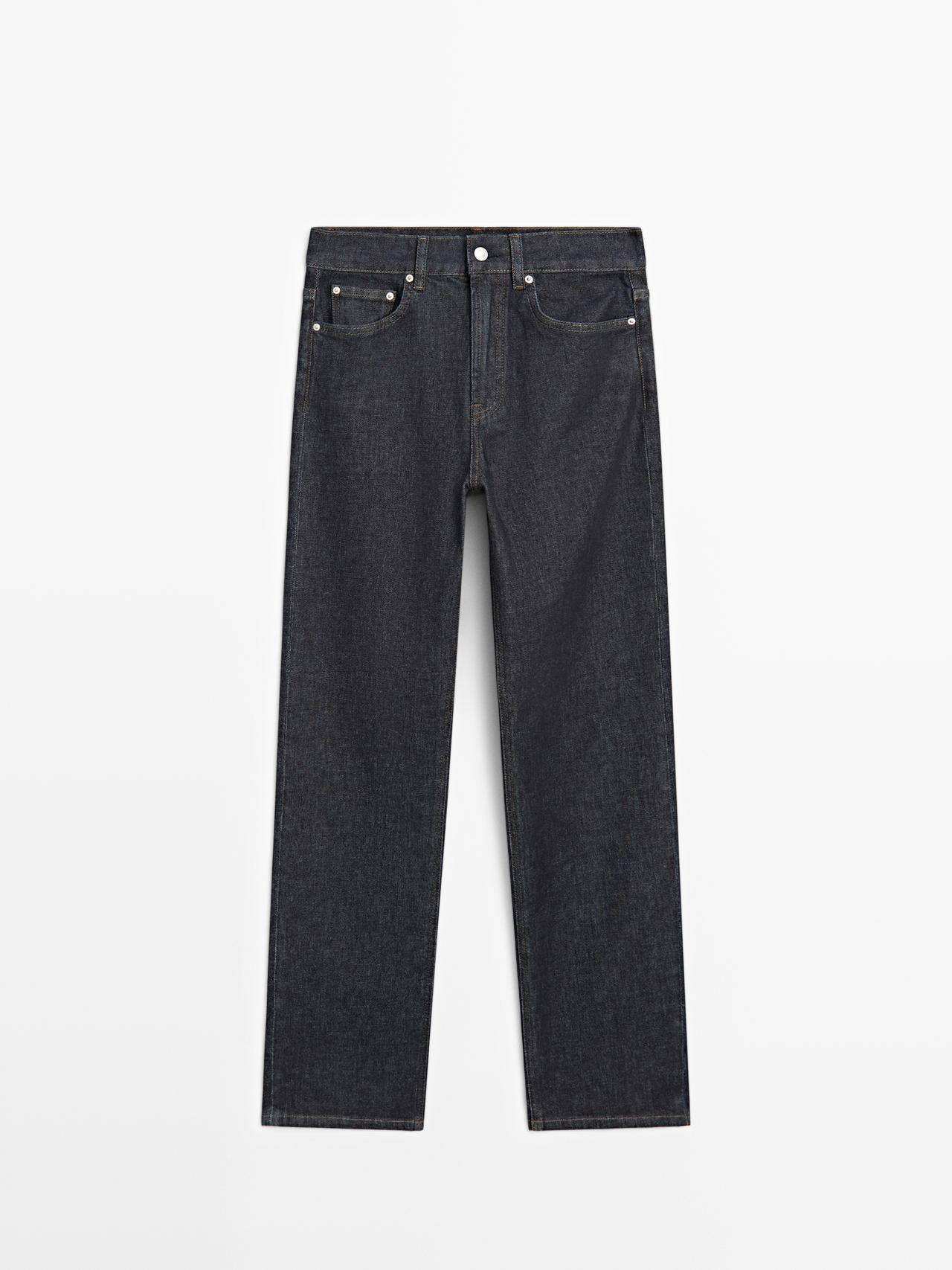 Massimo Dutti - Dame - Højtaljede, Comfort Fit Jeans Med Lige Ben - Mørkeblå - 40