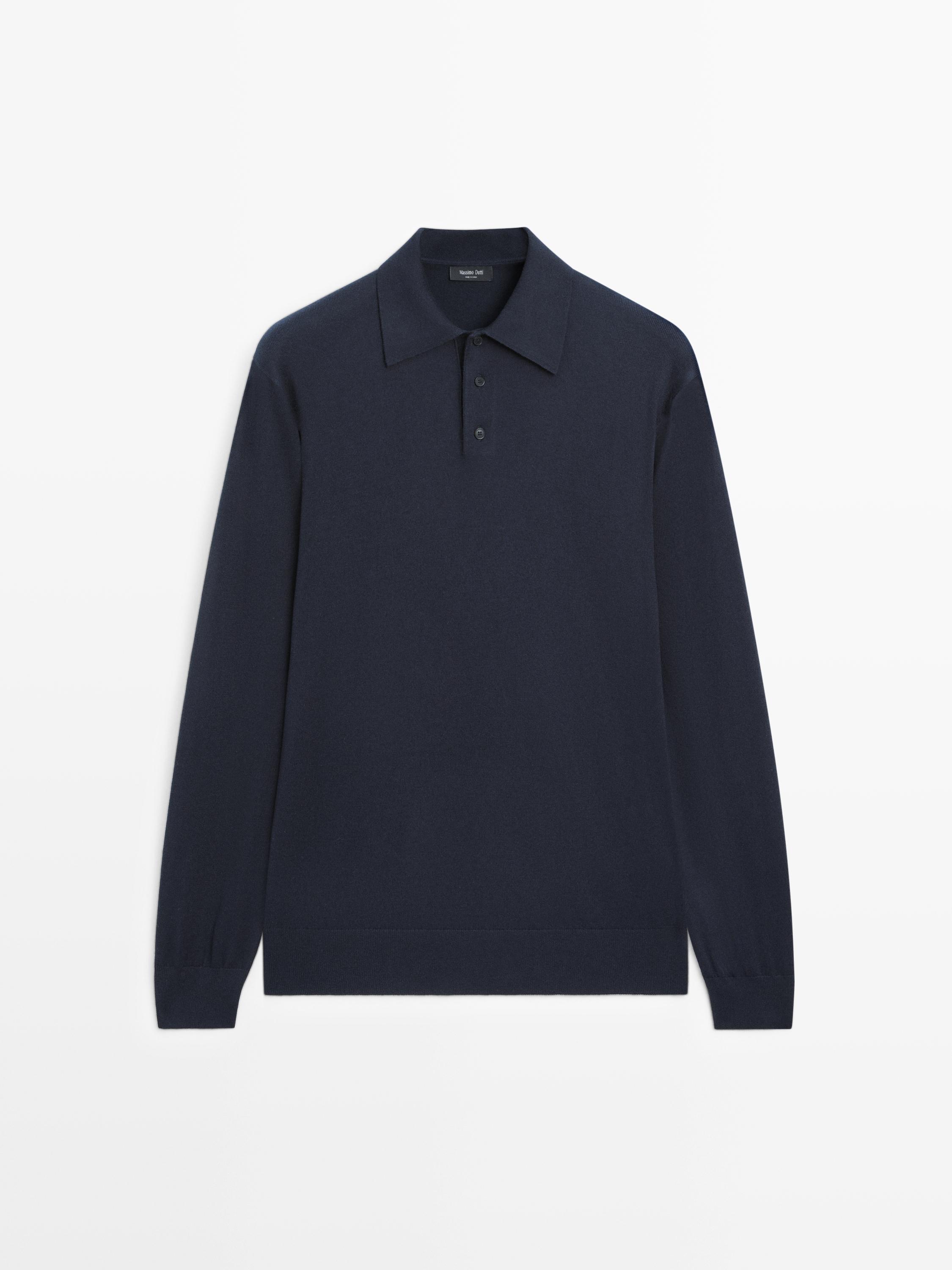 Cotton blend knit polo sweater