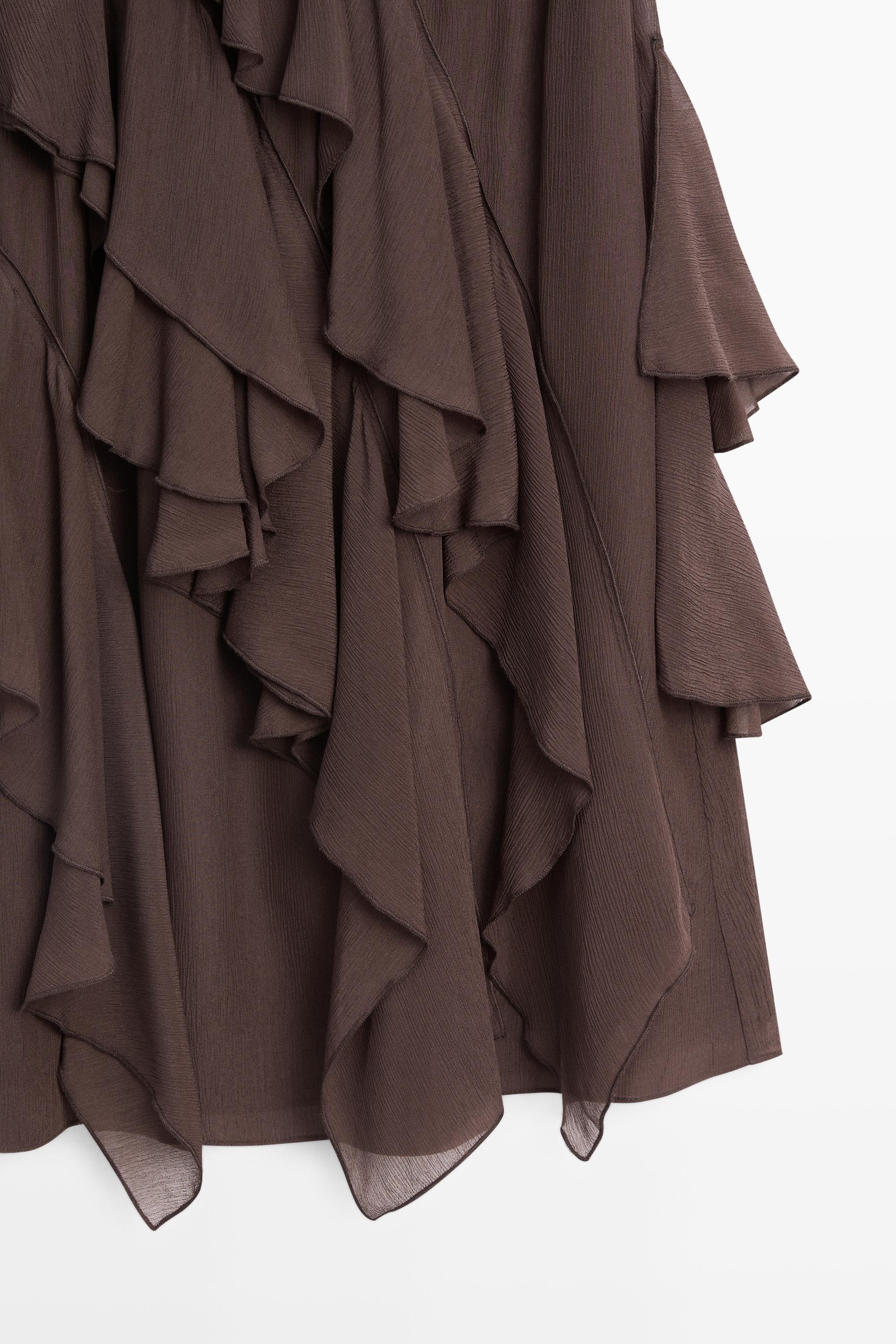 Flowing ruffled midi skirt — Chocolate