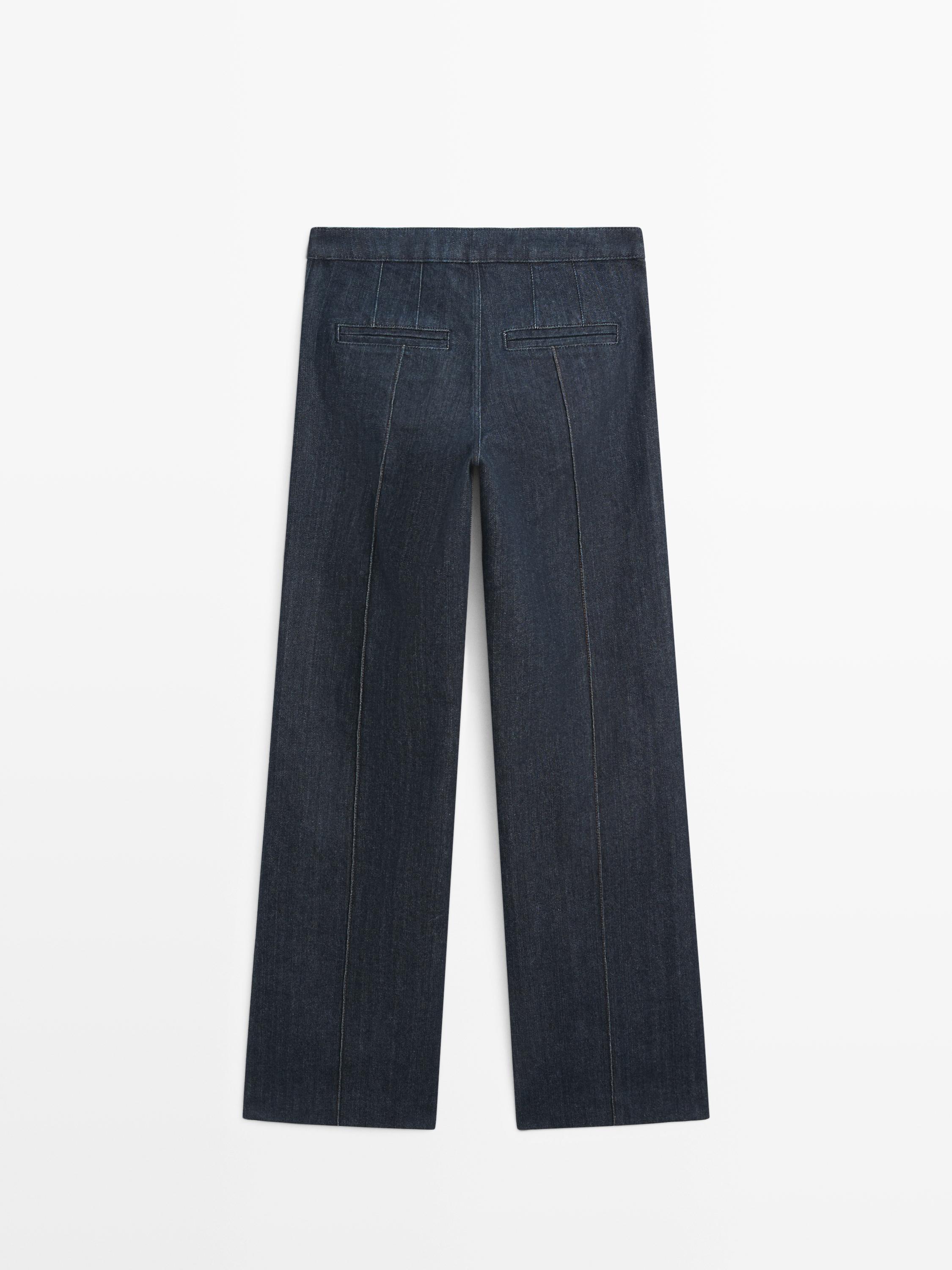 Flare fit high-waist jeans with pockets — DARK BLUE