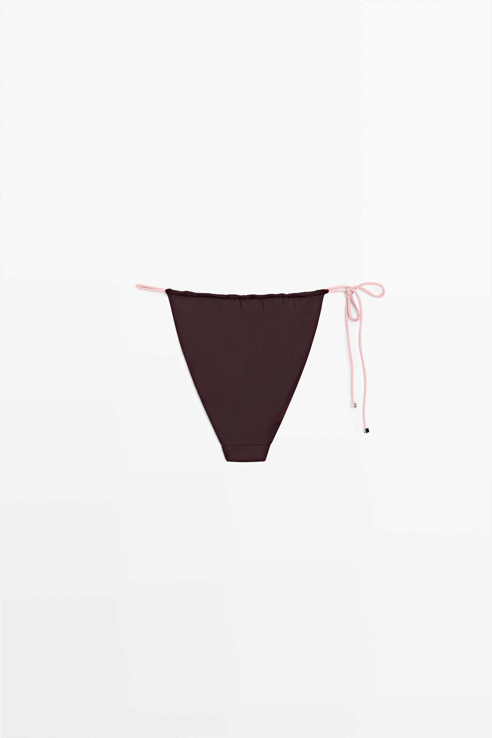 Contrast tie-side bikini bottoms — PALE PINK