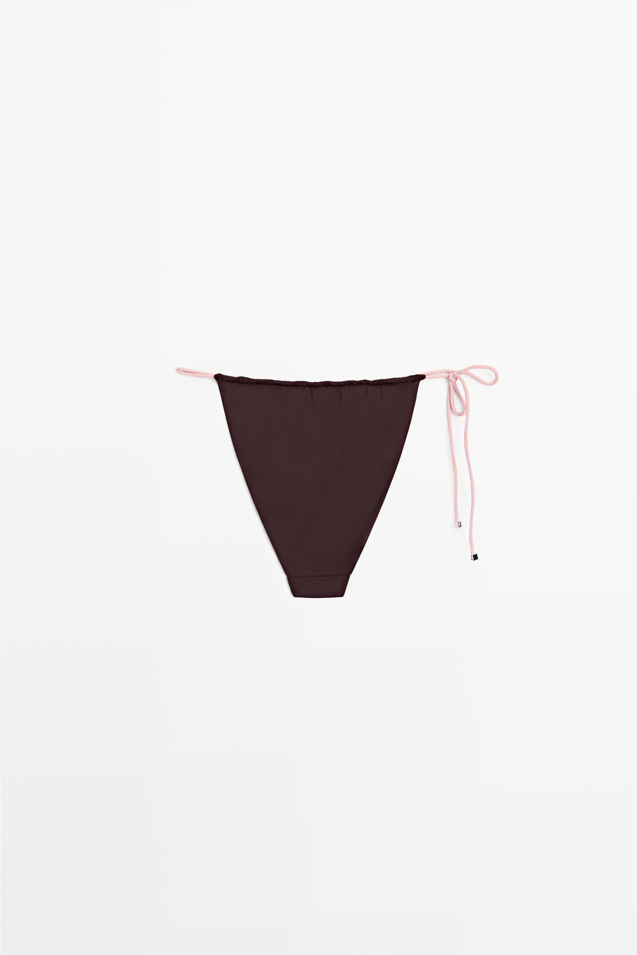 Contrast tie-side bikini bottoms — PALE PINK