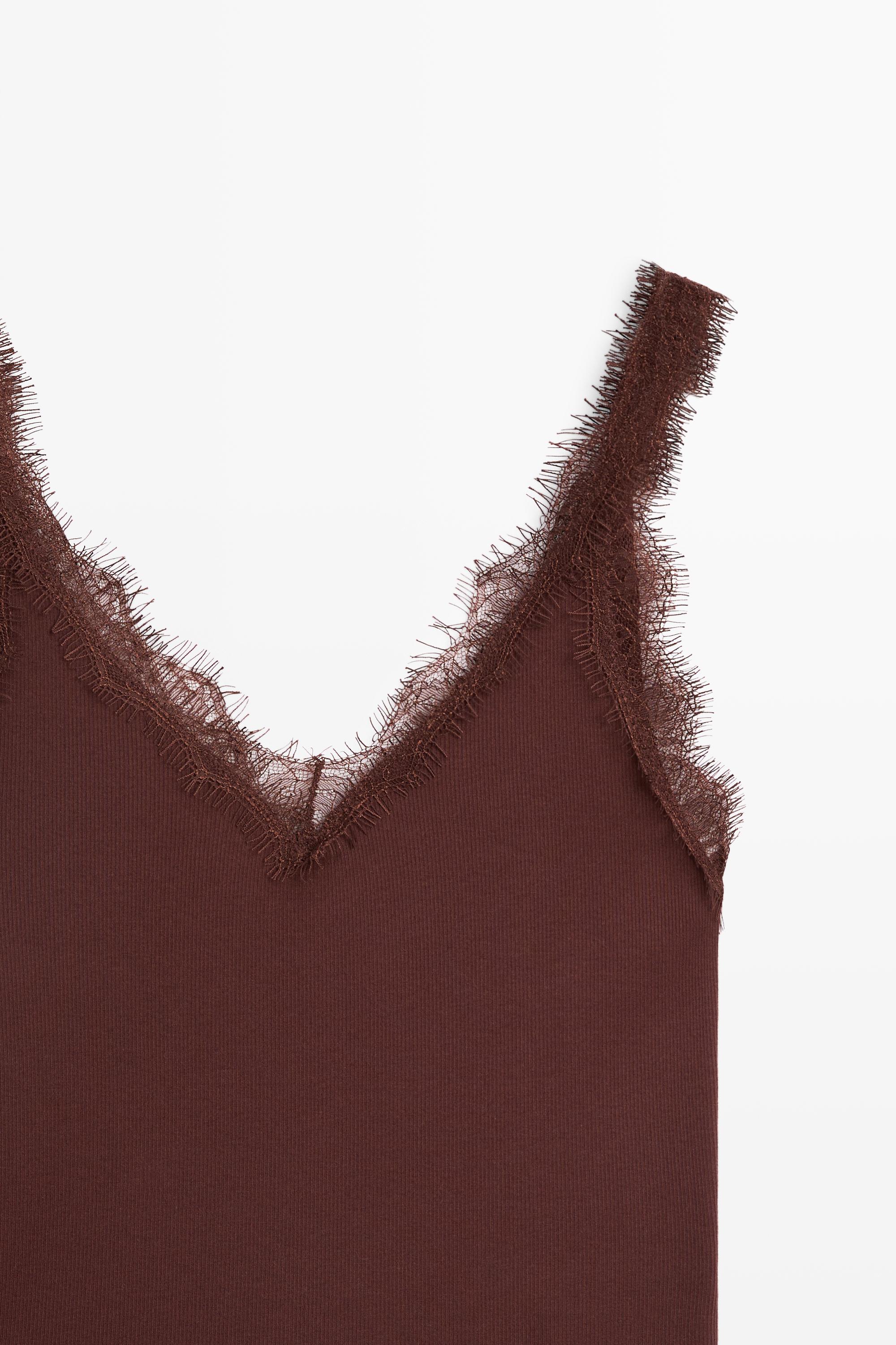 Strappy lace-trim top — BROWN