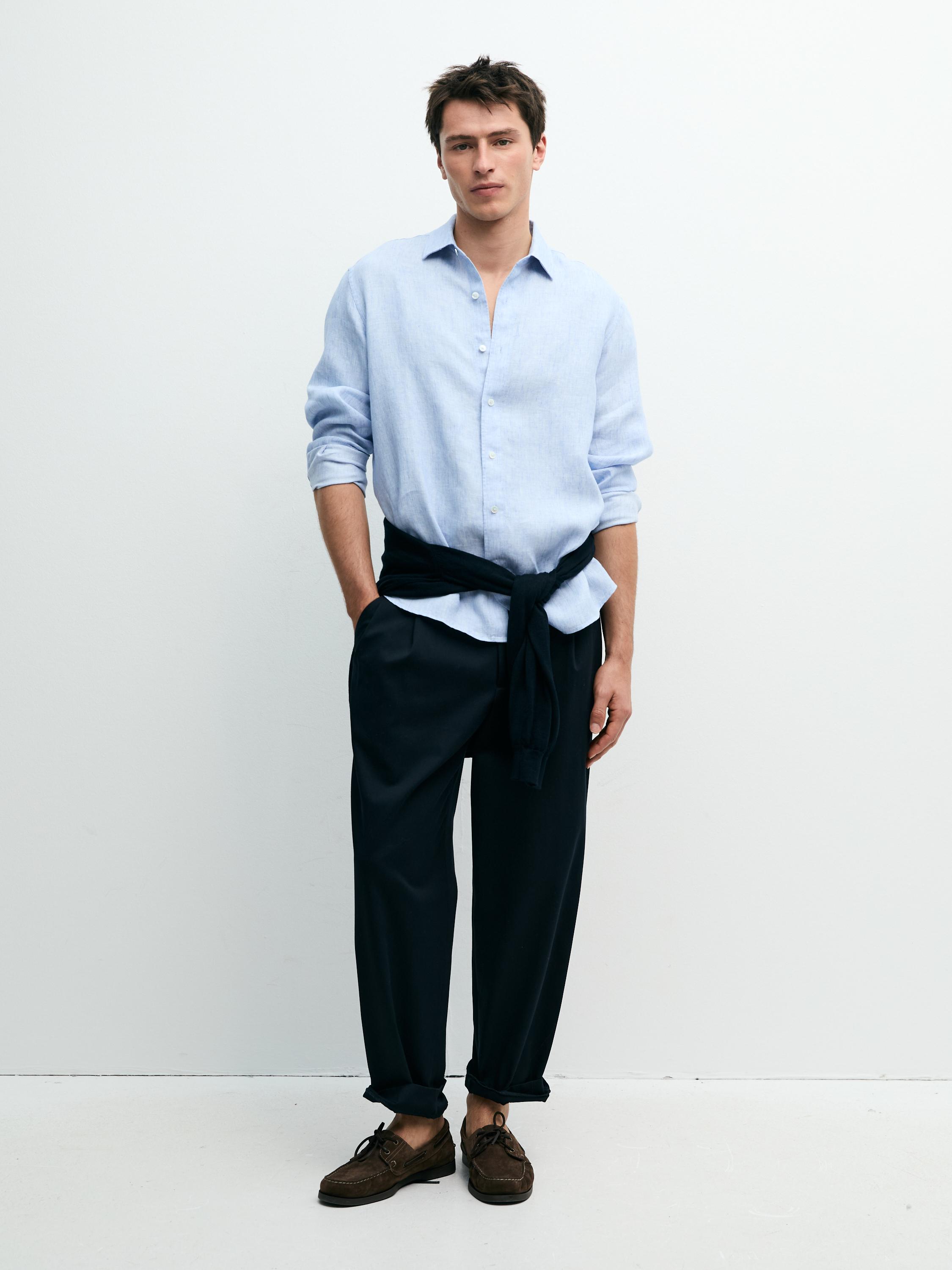 100% linen regular fit shirt — Light Blue