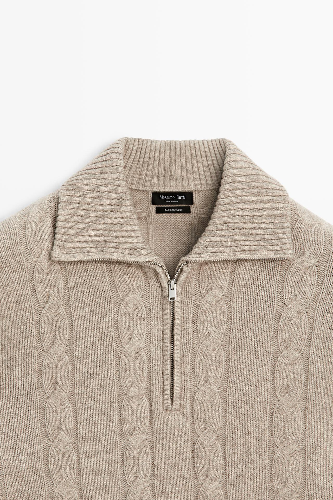 Cable knit mock neck sweater — STONE