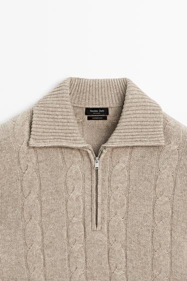 Cable knit mock neck sweater — STONE 9