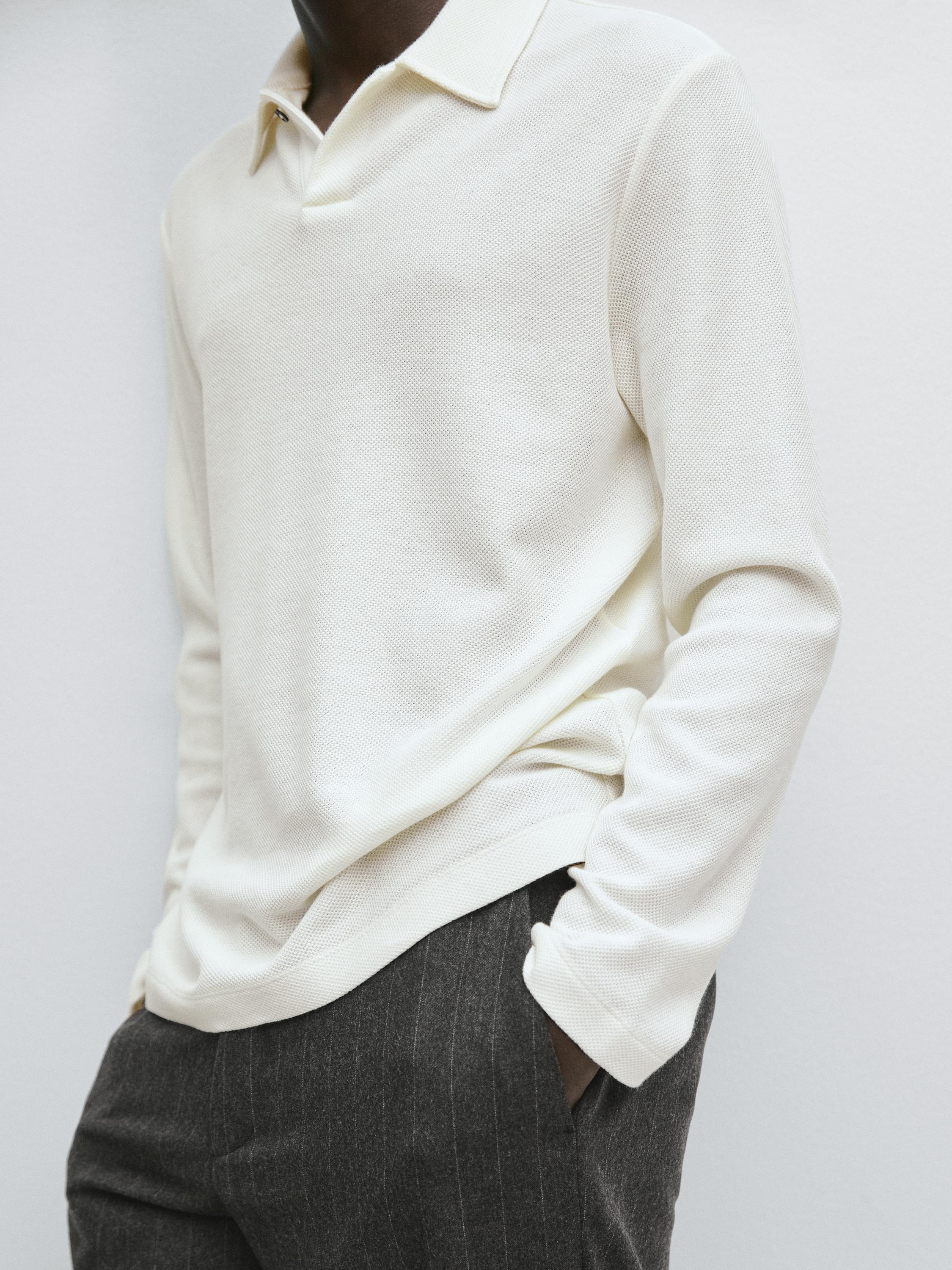 Textured long sleeve polo shirt