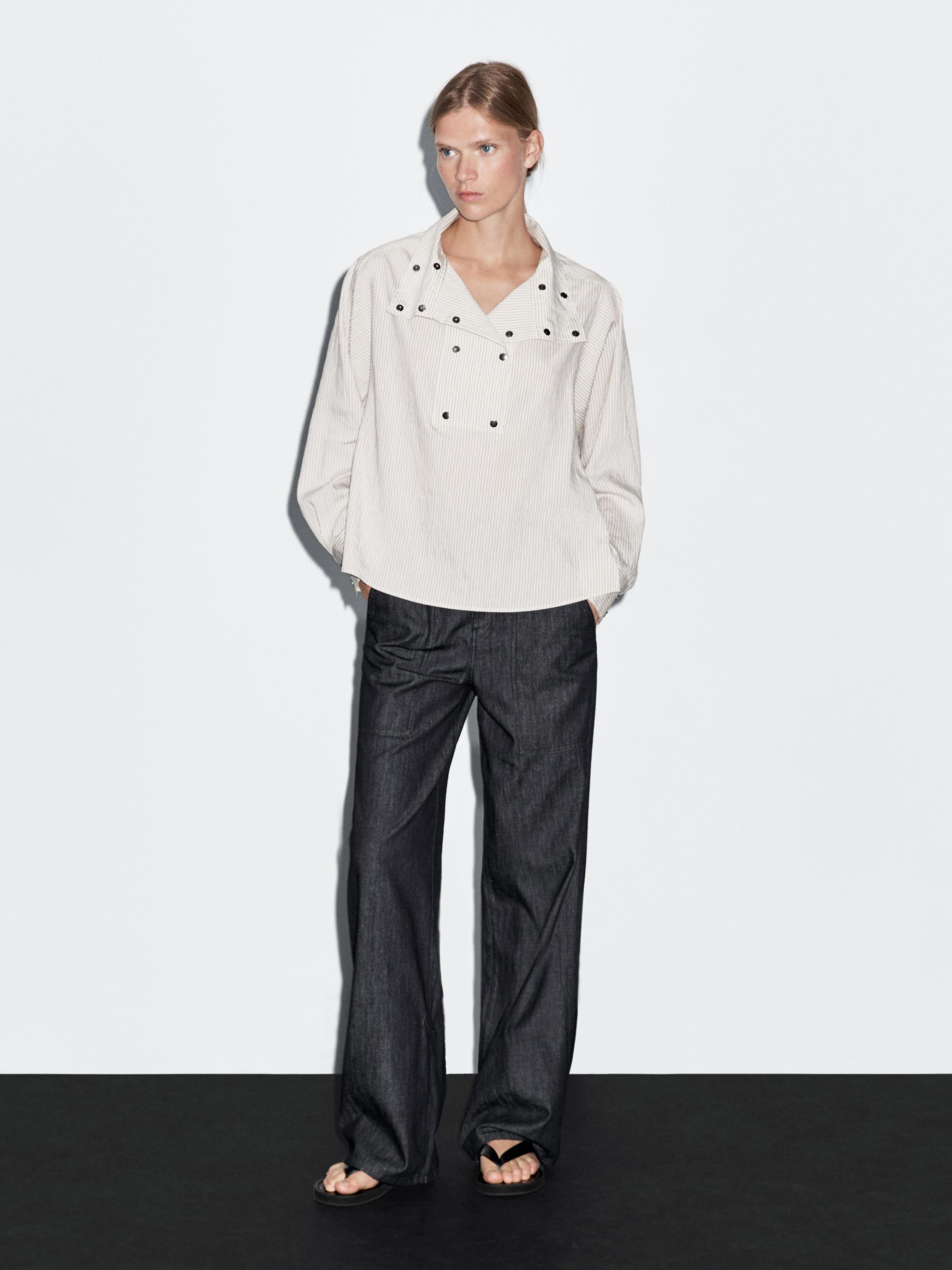 Wide leg denim trousers