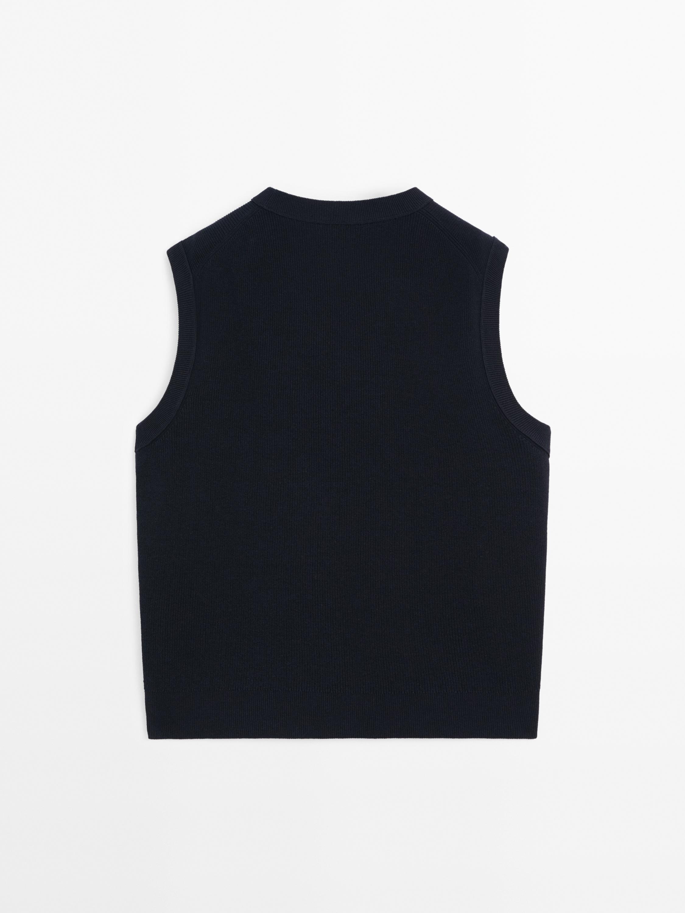 Veste sans manches à col en V en coton mélangé