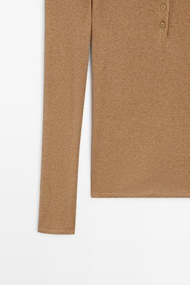 Long sleeve mock neck T-shirt — DARK CAMEL 7