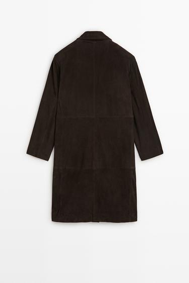 Suede coat with detachable collar — BROWN 6