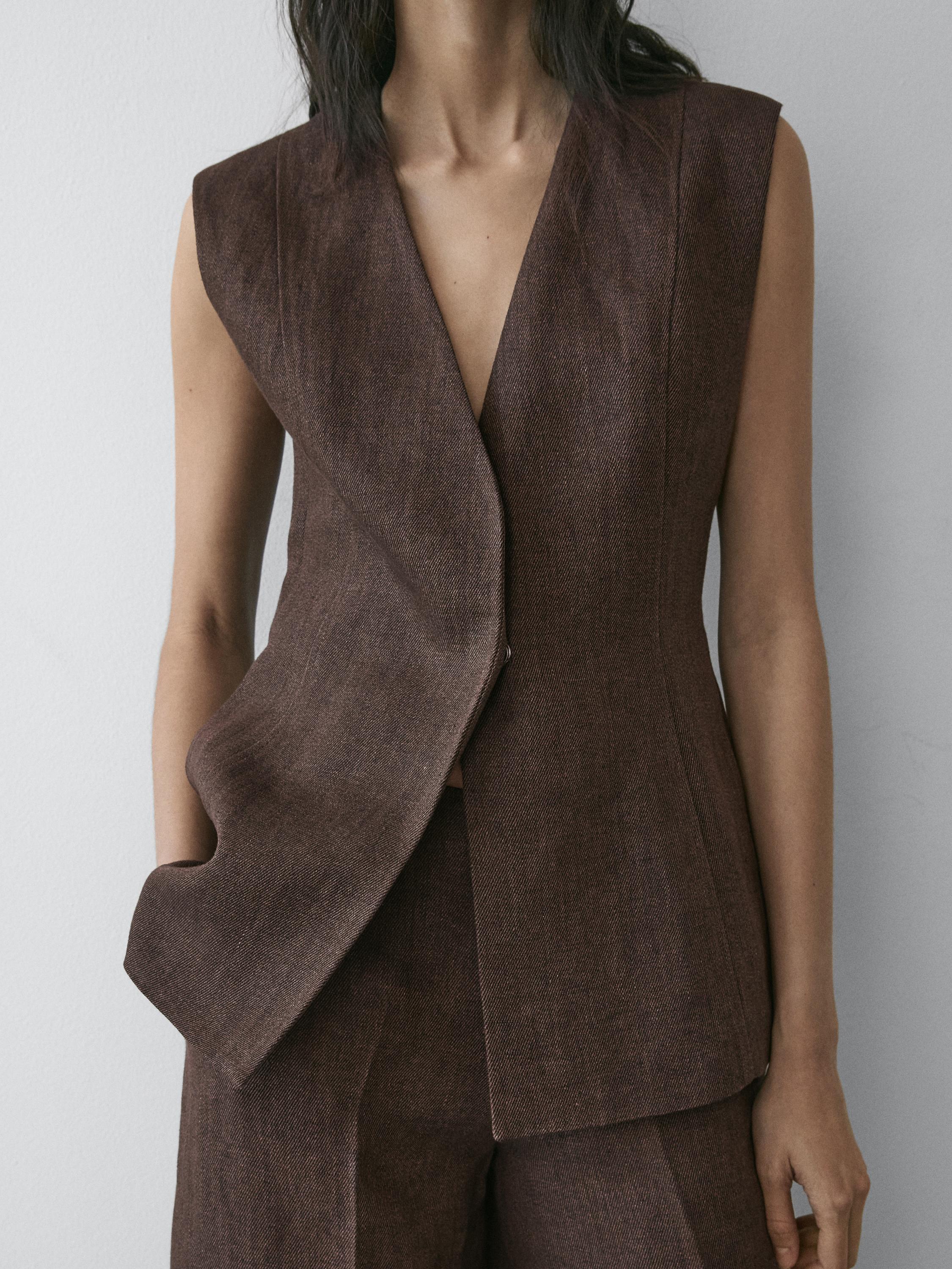Linen suit waistcoat — BROWN