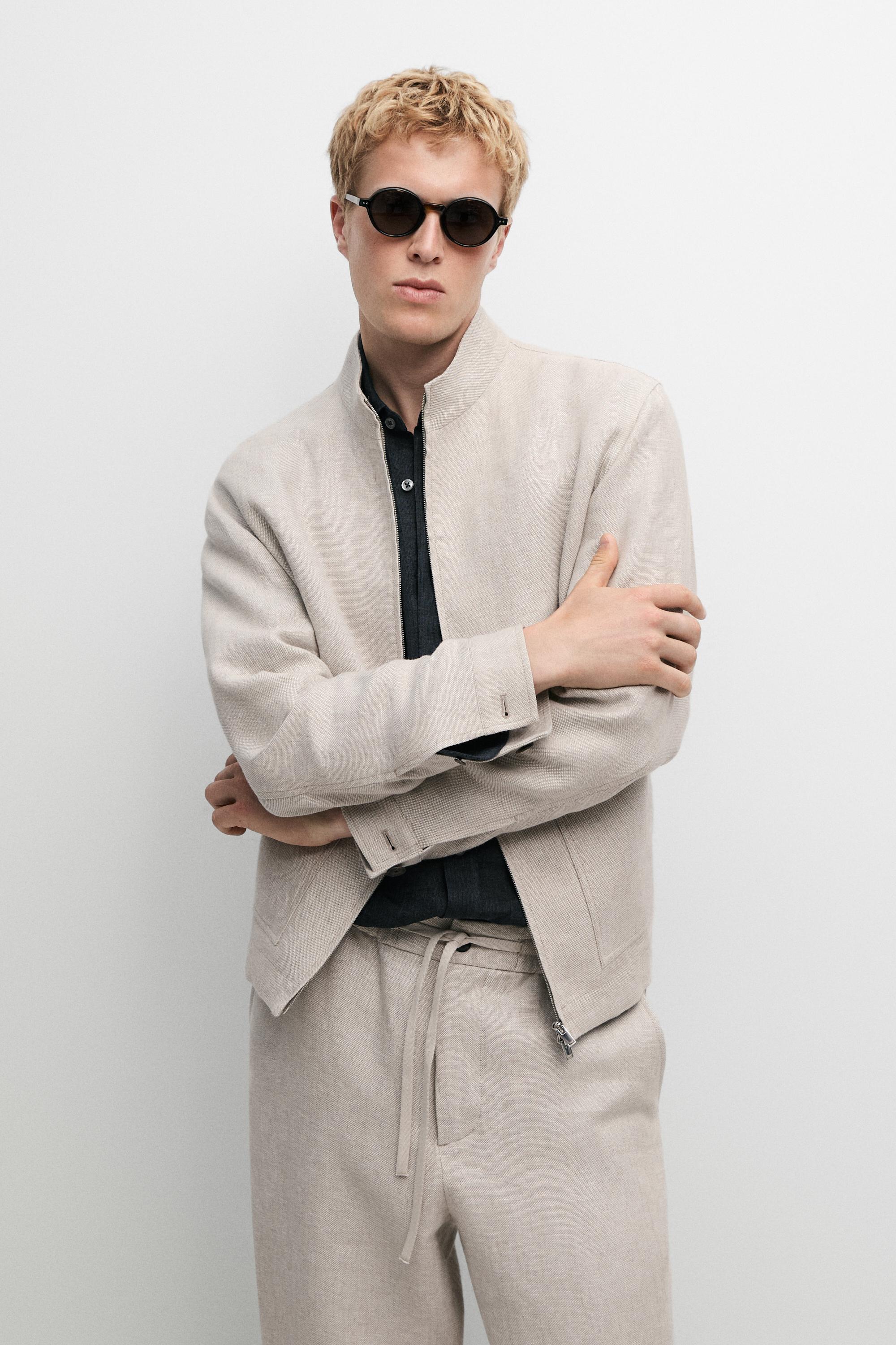 100% linen total look jacket with pockets — CREAM