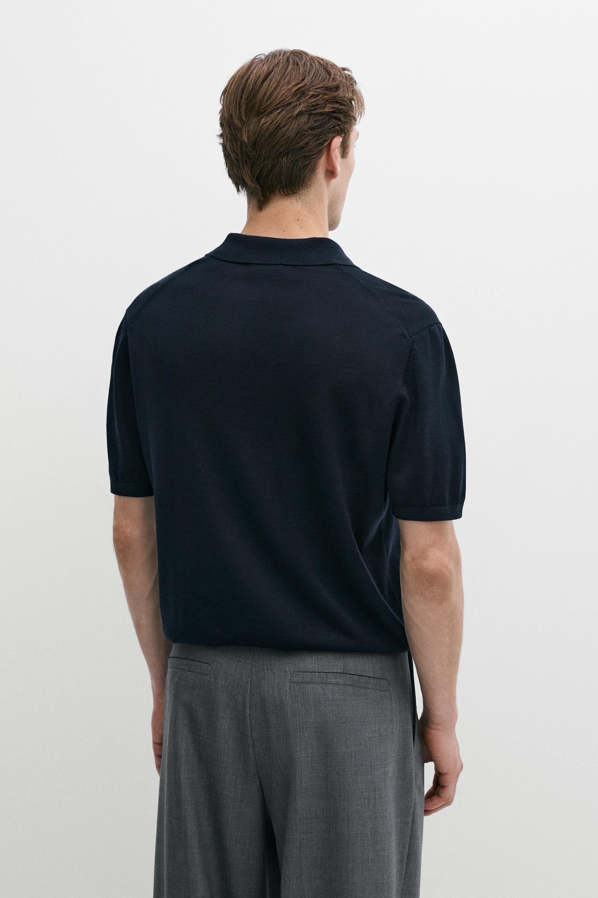 Wool blend zip-detail polo shirt — NAVY BLUE