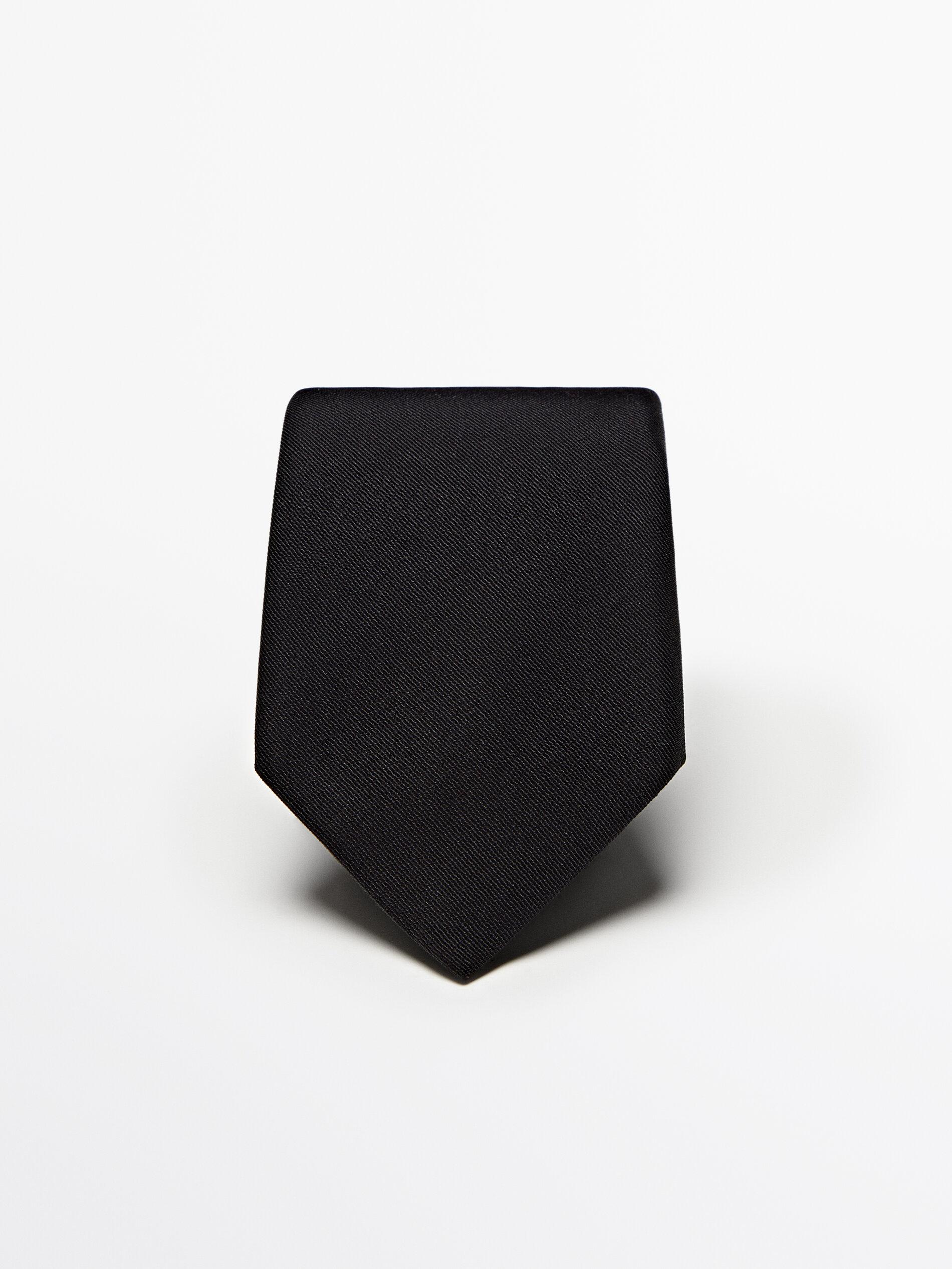 Cotton and silk blend twill tie — BLACK