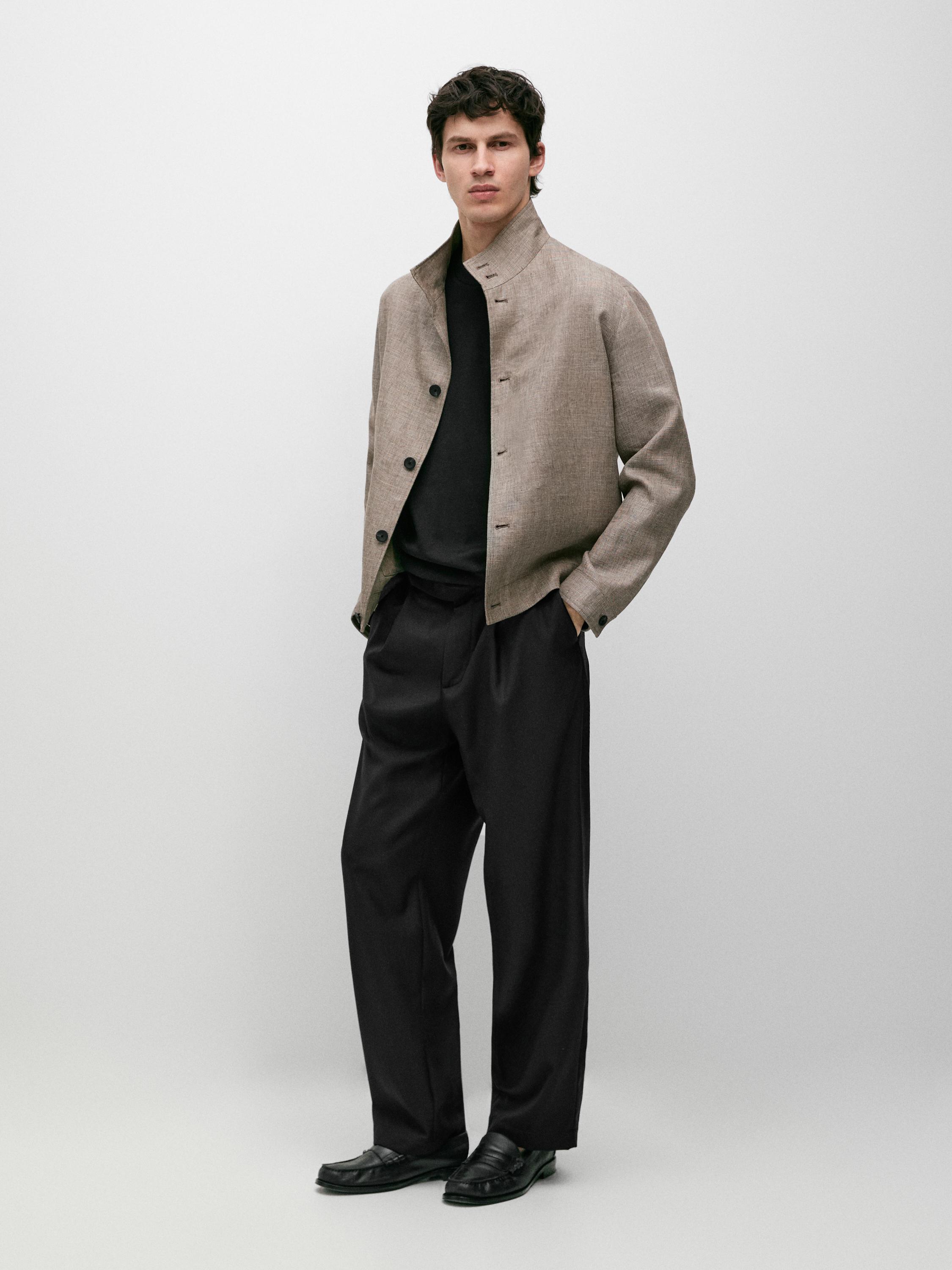 Relaxed fit darted cool wool blend trousers — BLACK