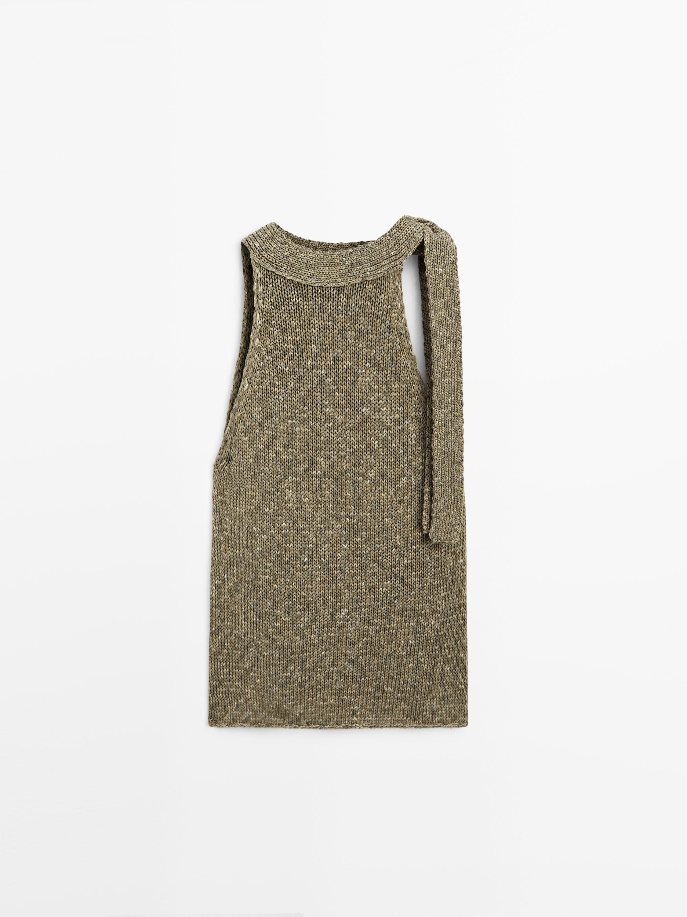 100% cotton halter top with tie detail — GREEN