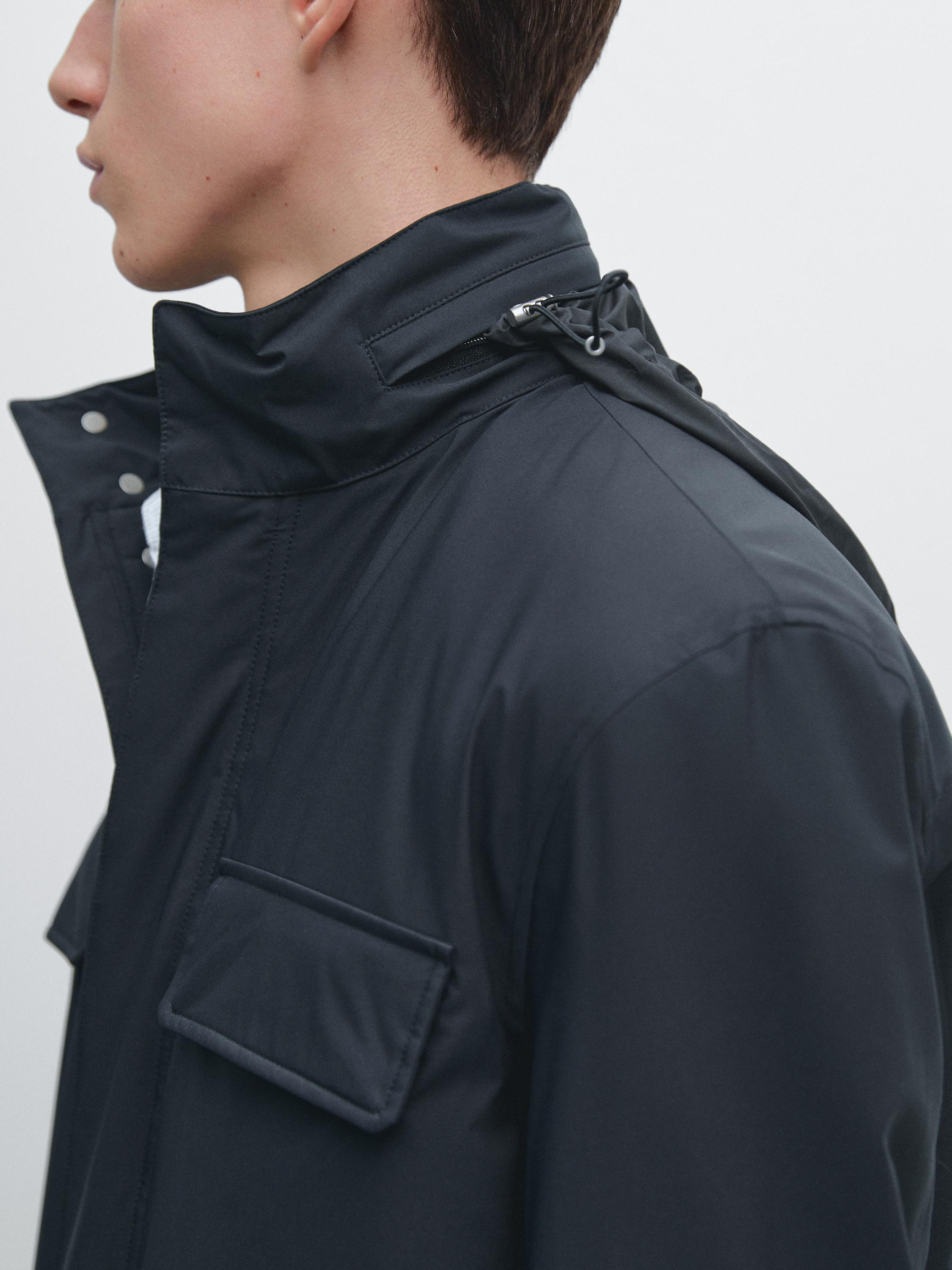 Water-repellent puffer jacket with pockets — NAVY BLUE
