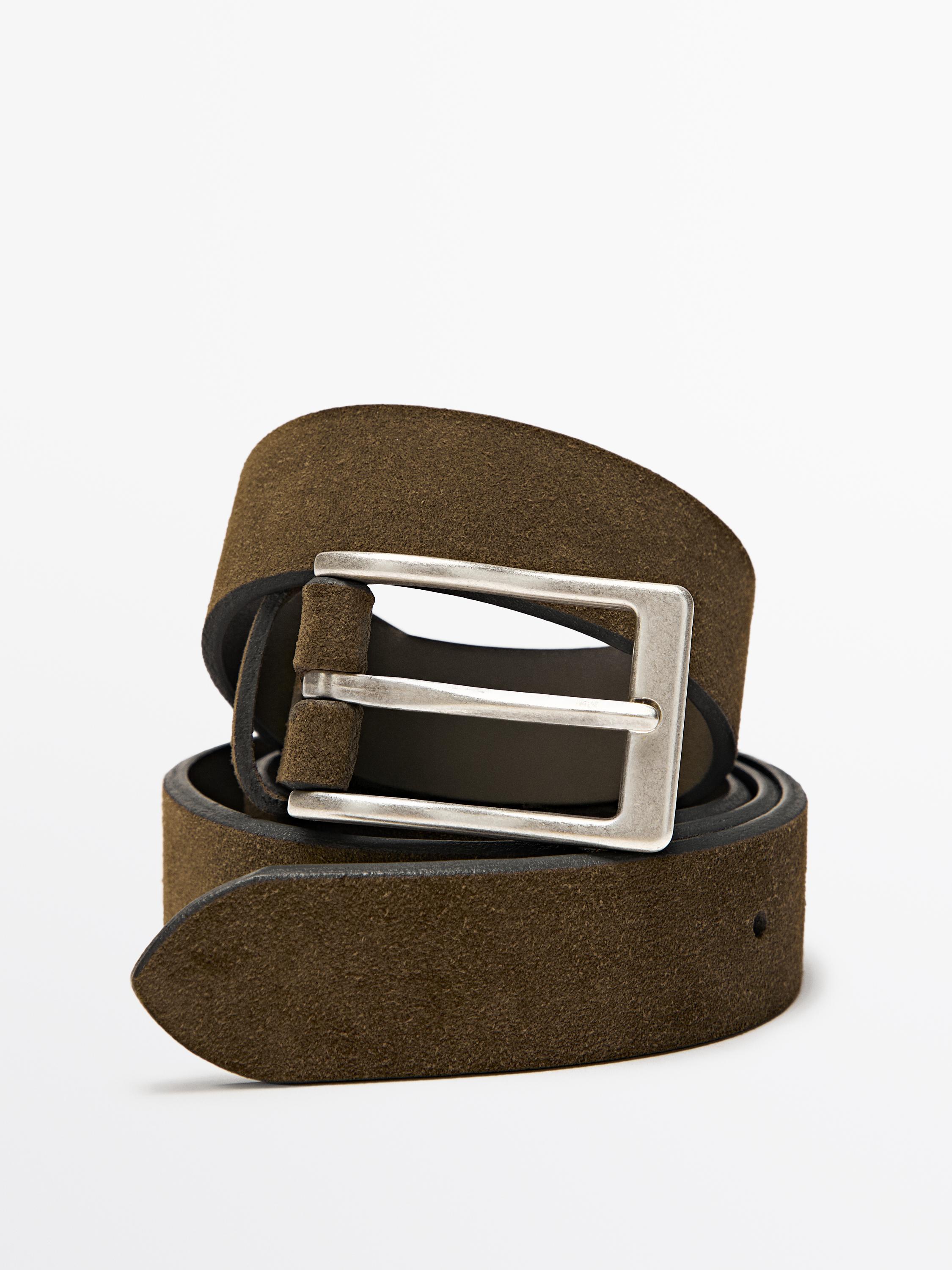 Plush nappa leather belt — KHAKI